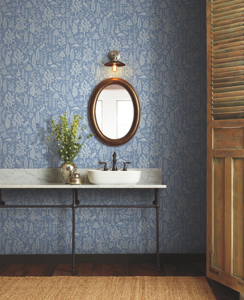 Menagerie Toile Light Blue Wallpaper