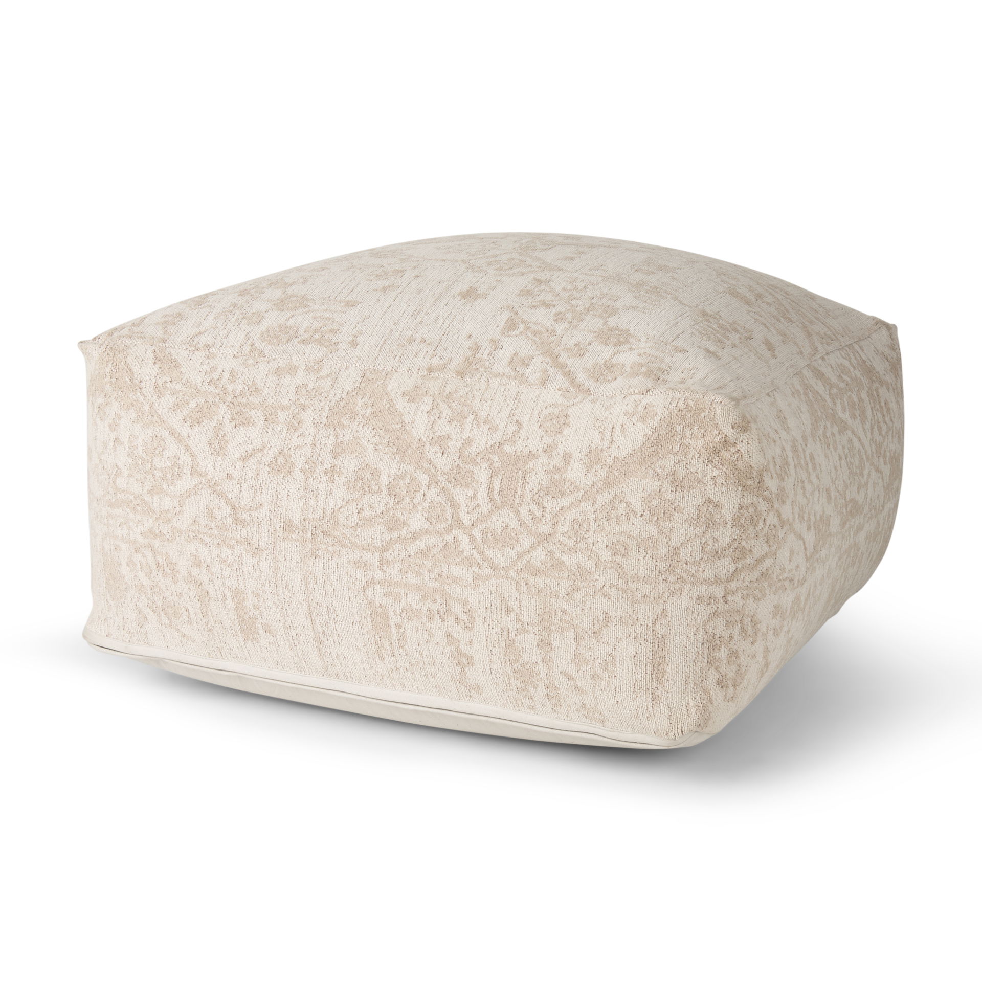 Khloe Large Cream Pouf, Ottoman by Mercana, 36" length x 36" width x 17" height View 1