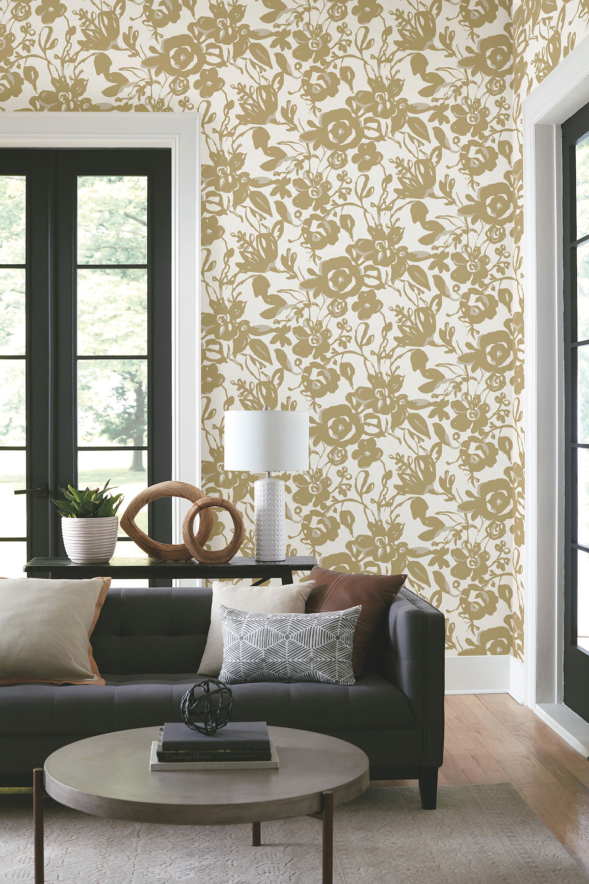 Brushstroke Floral Gold Wallpaper large image 