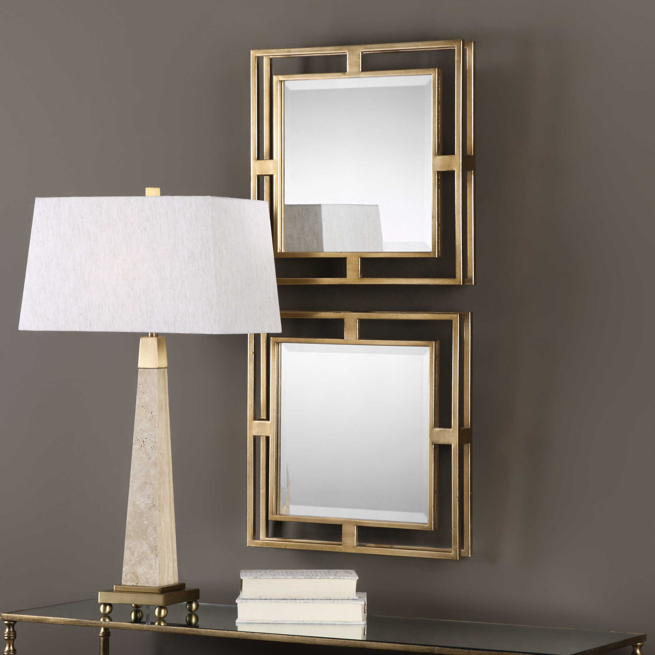 Allick Gold Square Mirrors Set/2, by Uttermost, 18" width x 18" height x 2.5" depth View 4
