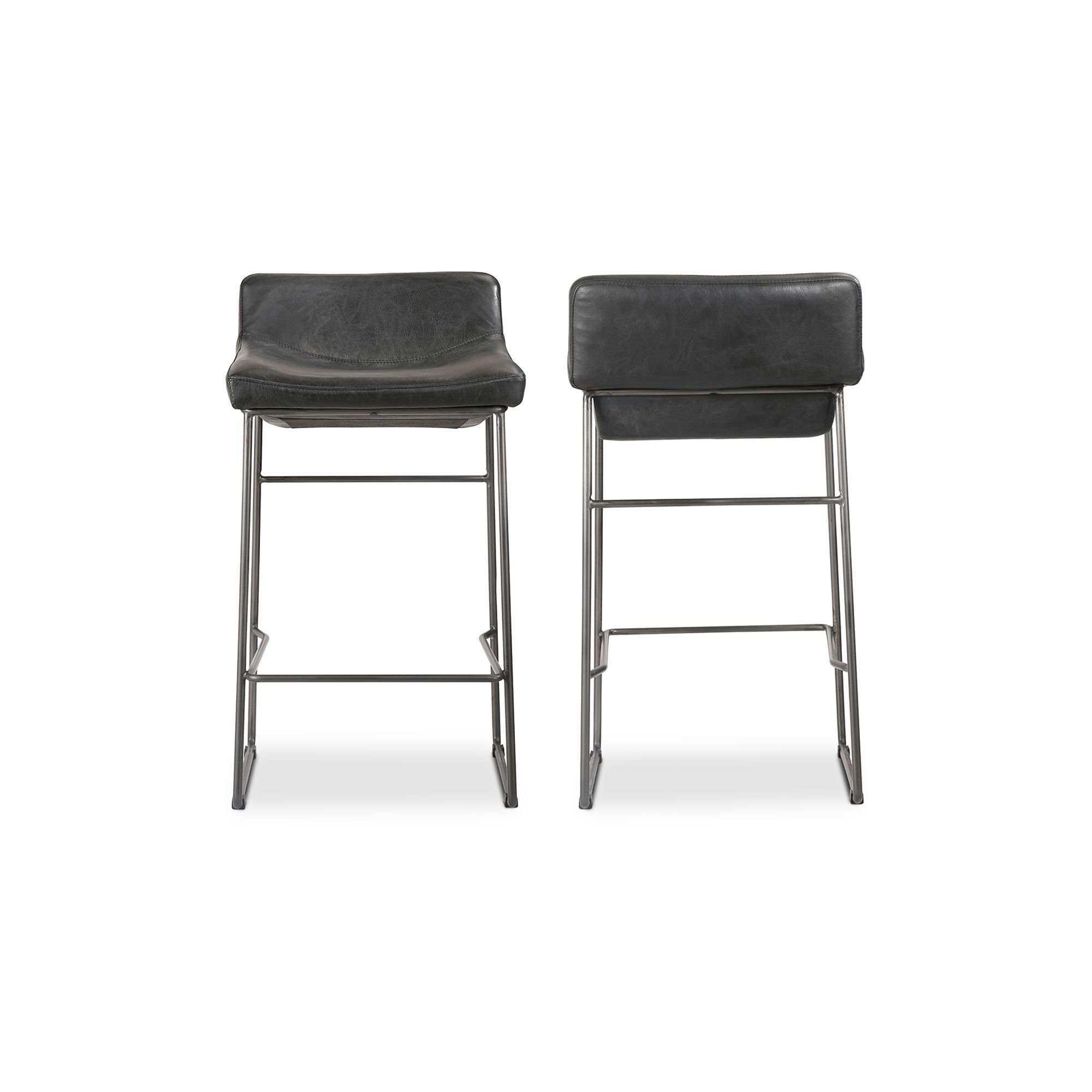Starlet Counter Stool Onyx Black Leather - Set Of Two, Counter & Bar Stool by Moe's Home, 17" width x 32" height x 20" depth View 3