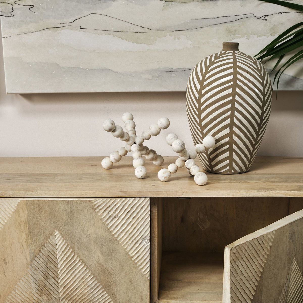 Carrollton I (Small) 7L x 7W Off-White Geometric Wood Ball Jack, Decorative Object by Mercana, 6.69" length x 6.69" width x 6.69" height View 2