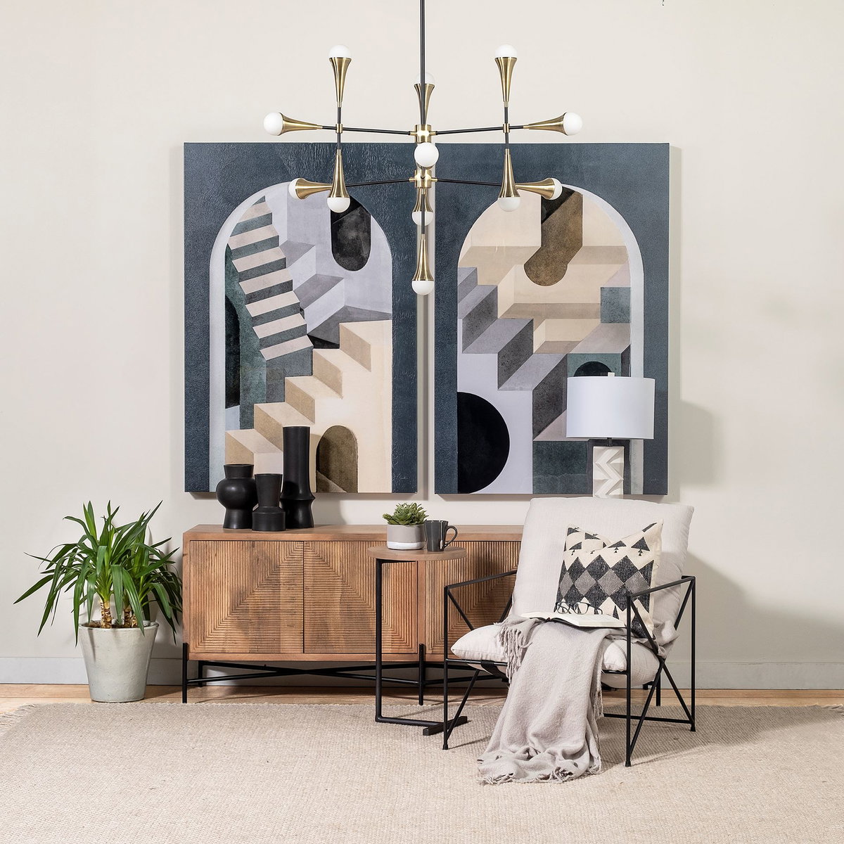 Cairo 78x19 Brown Solid Wood Black Metal Base 4 Door Cabinet Sideboard, Sideboards & Buffet by Mercana, 78" length x 19.5" width x 28" height View 2