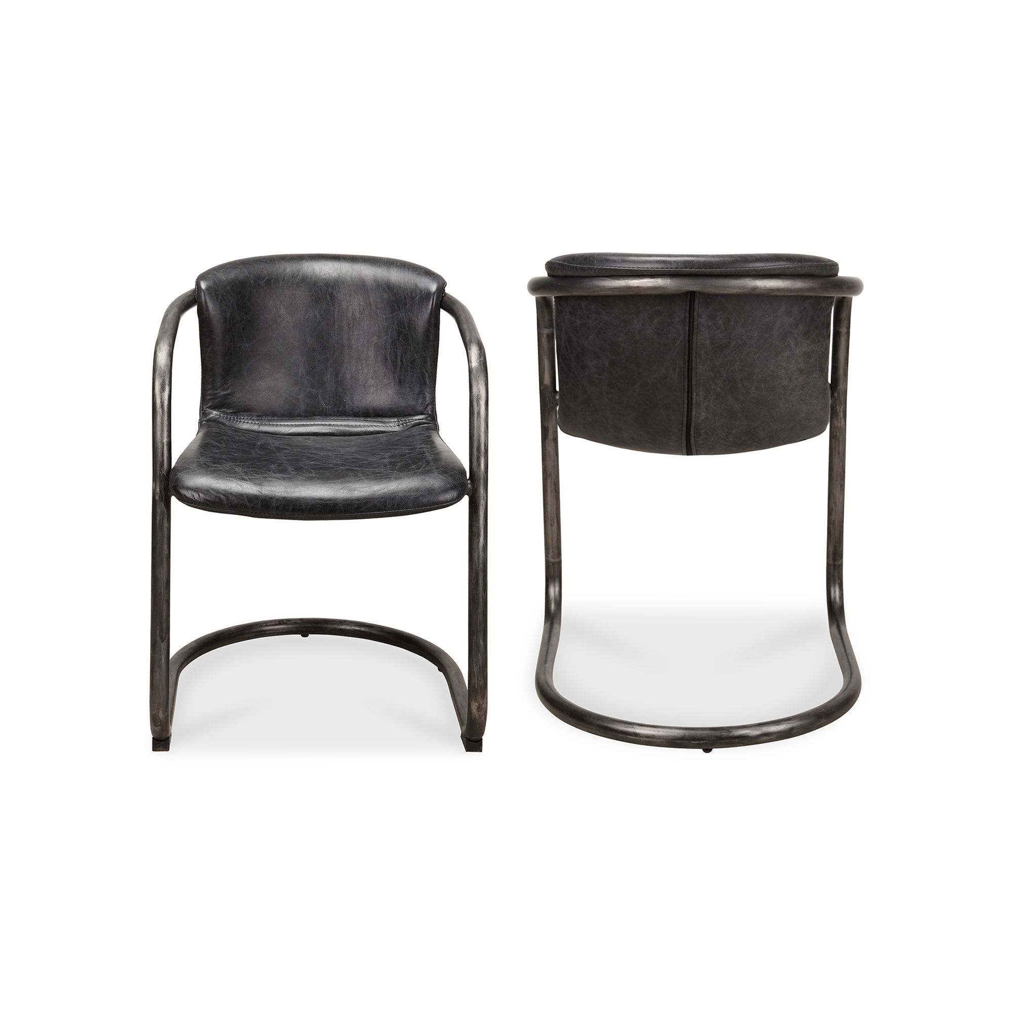 Freeman Dining Chair Onyx Black Leather - Set Of Two, by Moe's Home, 21" width x 30" height x 24" depth View 2