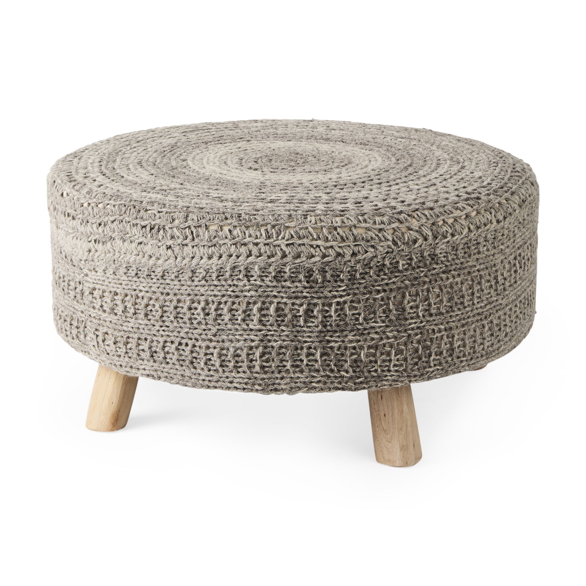 Bina  Dark Gray 4 Legged Wool Stool, Ottoman by Mercana, 30" length x 30" width x 15" height View 1