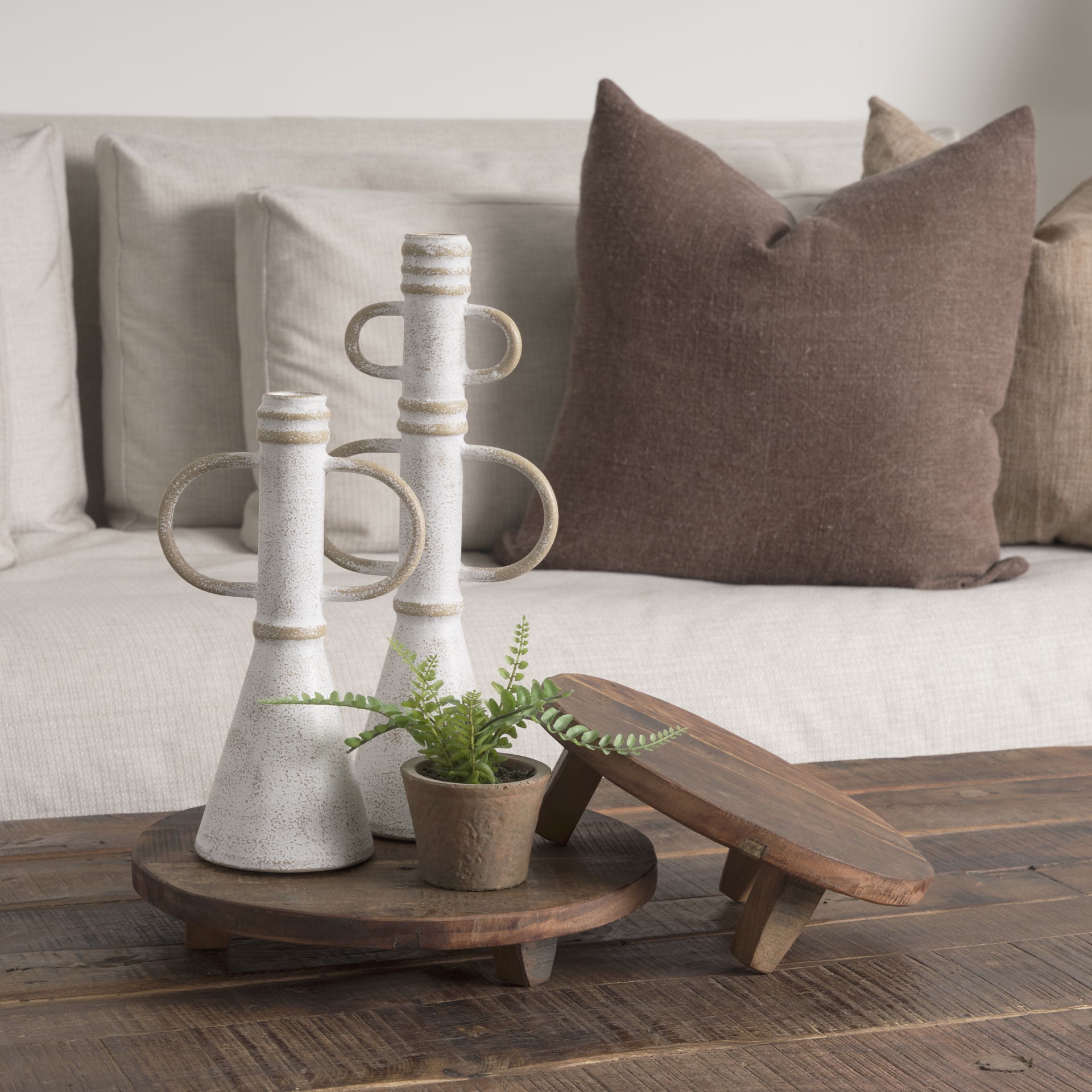 Iza Medium Brown Wooden Riser (Set of 2), Decorative Tray by Mercana, 11.75" length x 11.75" width x 2.25" height View 2