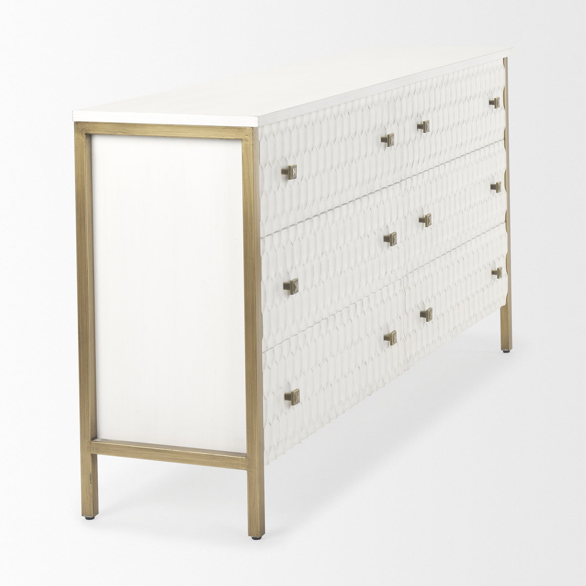Savannah White Fir Veneer with Gold Metal Accents 6-Drawer Sideboard, Sideboards & Buffet by Mercana, 62.6" length x 15.75" width x 31.5" height View 8