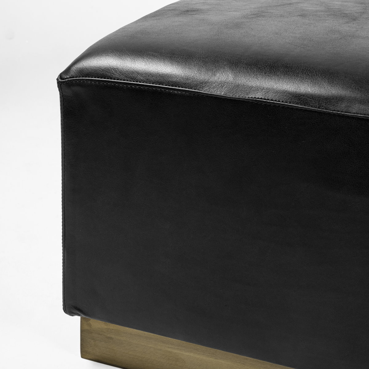 Minara 36' Square Black Leather Wrapped with Metal Base Ottoman, by Mercana, 36" length x 36" width x 16" height View 6