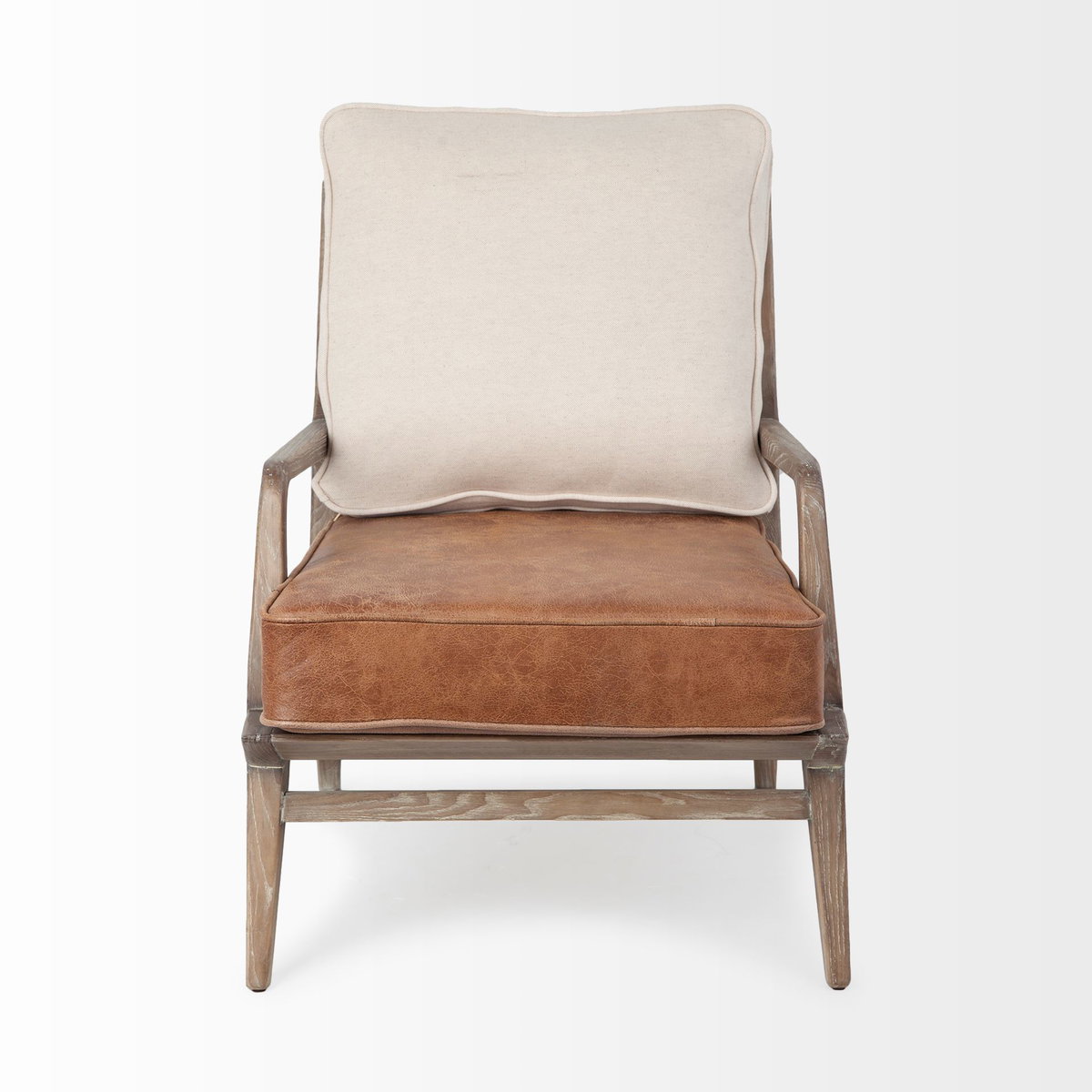 Harman II Cream Fabric and Brown Leather Seat Accent Chair, by Mercana, 31.89" length x 24.02" width x 30" height View 3