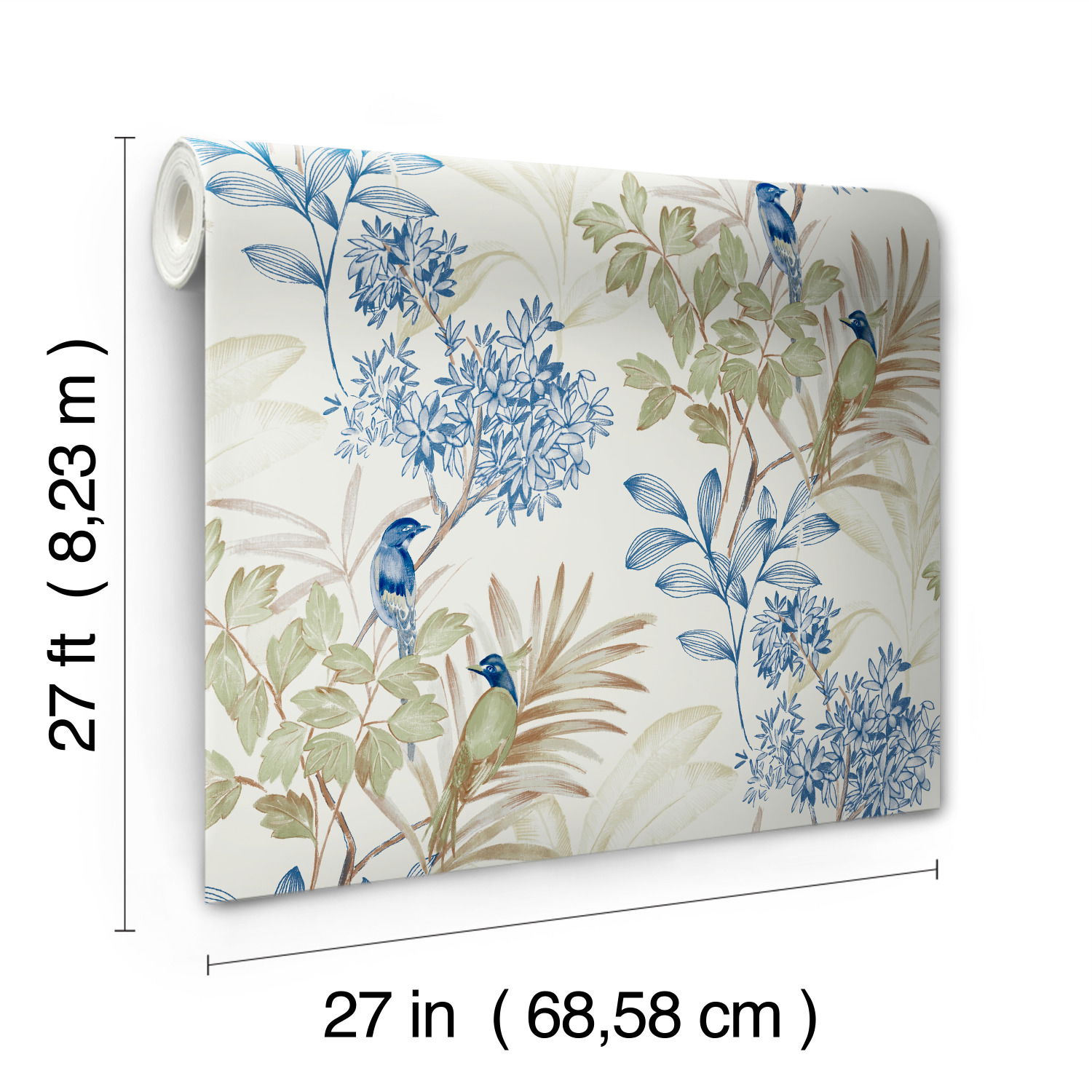 Handpainted Songbird Green & Blue Wallpaper large image 