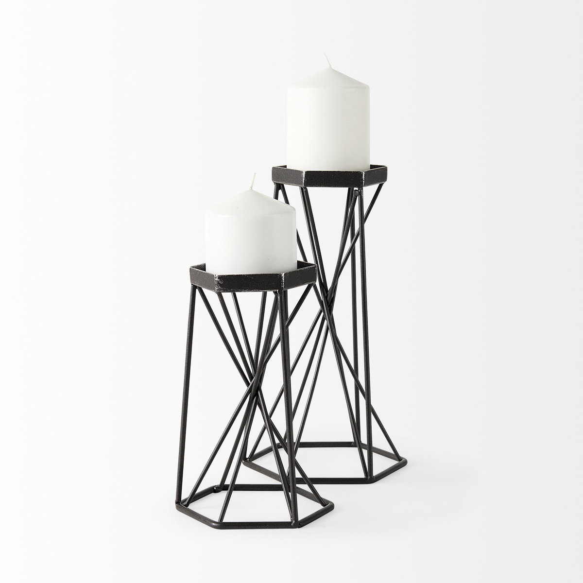 Sixx I Small Antiqued Metal Hexagonal Table Candle Holder, Candles & Candle Holder by Mercana, 5.32" length x 4.72" width x 8.07" height View 7