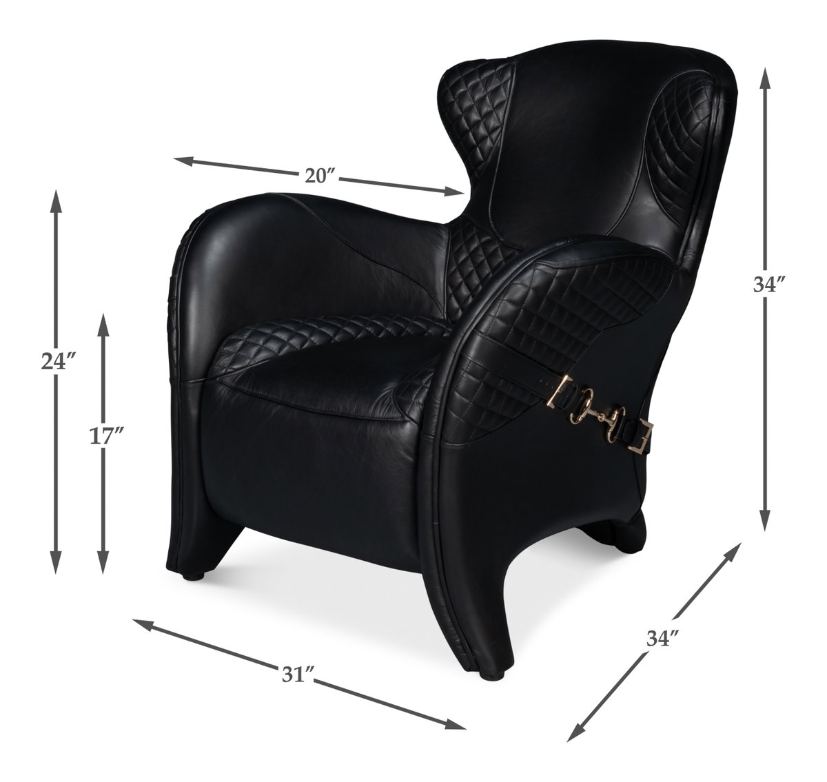 Hera Arm Chair  Onyx Black, by Sarreid, 2'10" length x 2'7" width x 2'10" height View 15