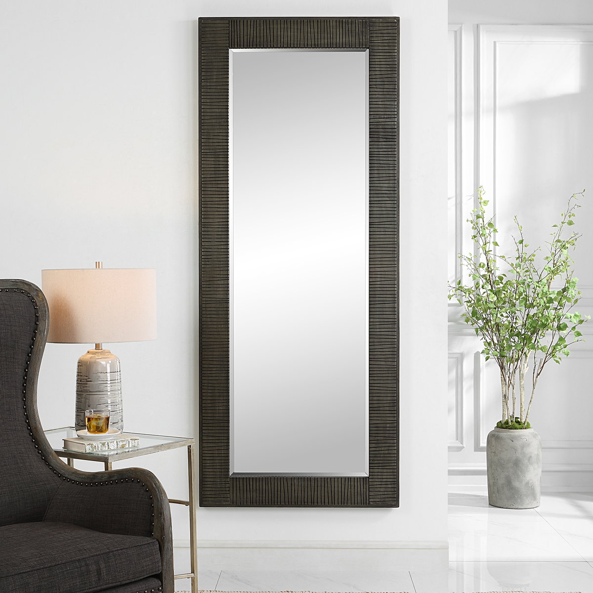 Figaro Oversized Wooden Mirror, by Uttermost, 2'9.5" width x 6'9.5" height x 2" depth View 6