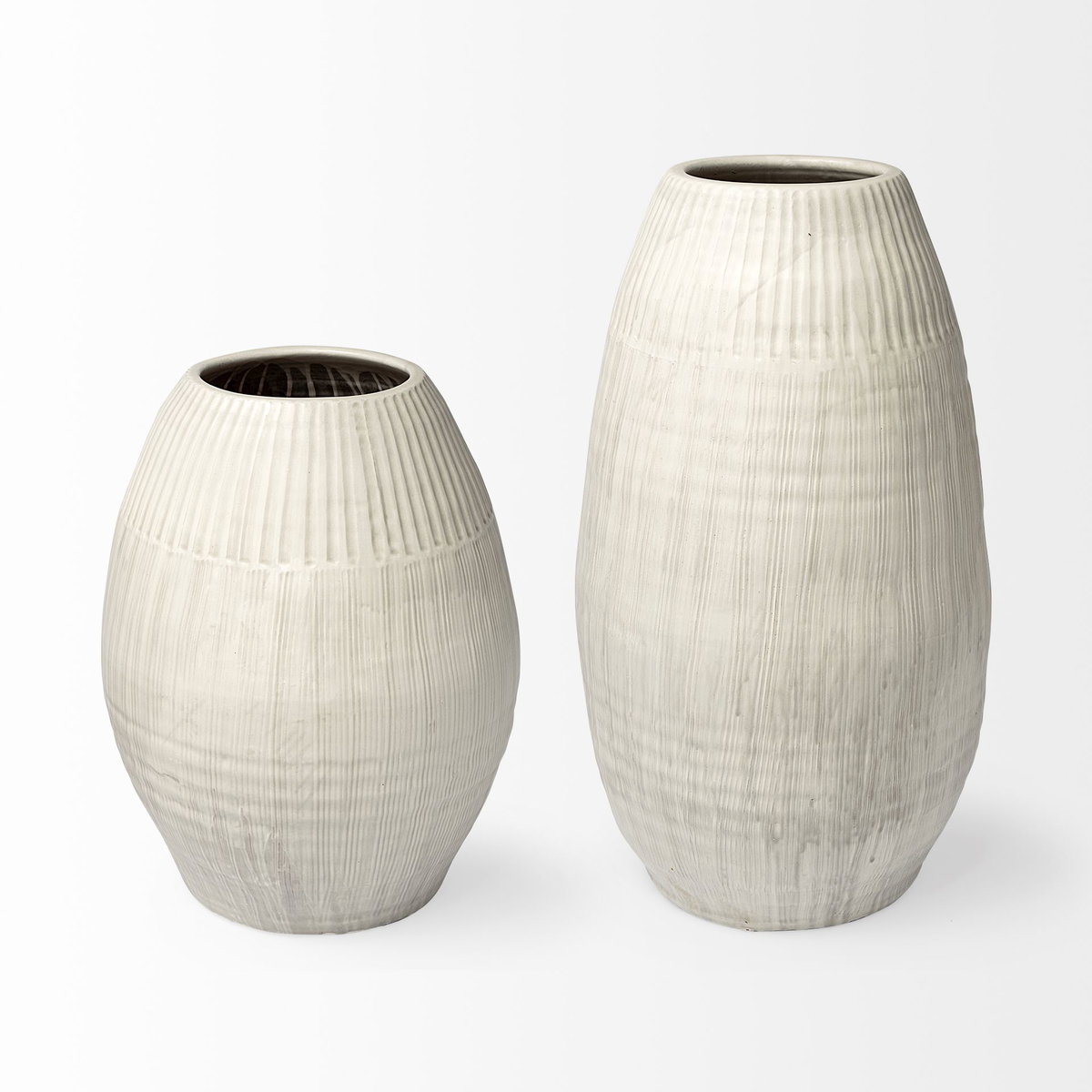 Reyan Large 28.5' Pearl White Ceramic Striped Vase, by Mercana, 16.14" length x 16.14" width x 28.54" height View 6