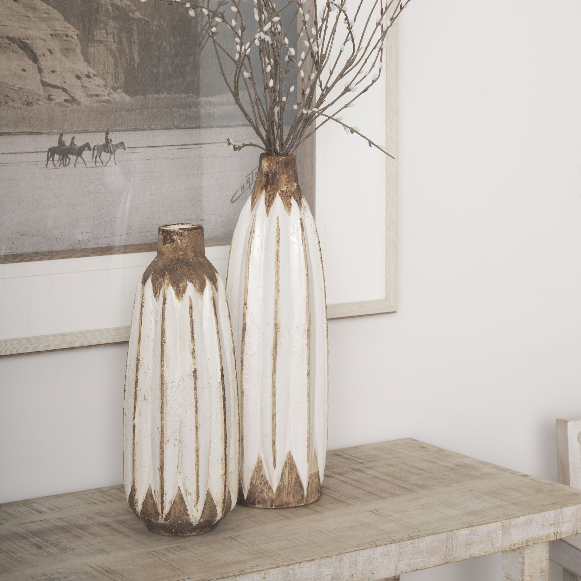 Sisko I Short Rustic Brown White Ceramic Vase large image 