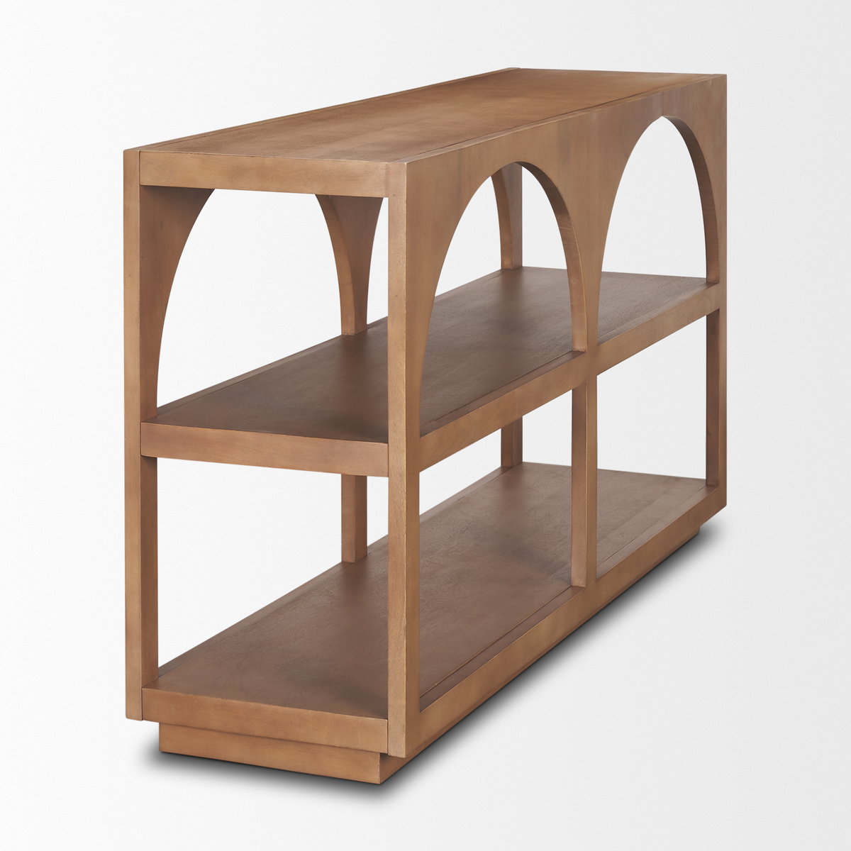 Bela Small Arched Console Table Medium Brown Wood, by Mercana, 54" length x 16" width x 32" height View 7