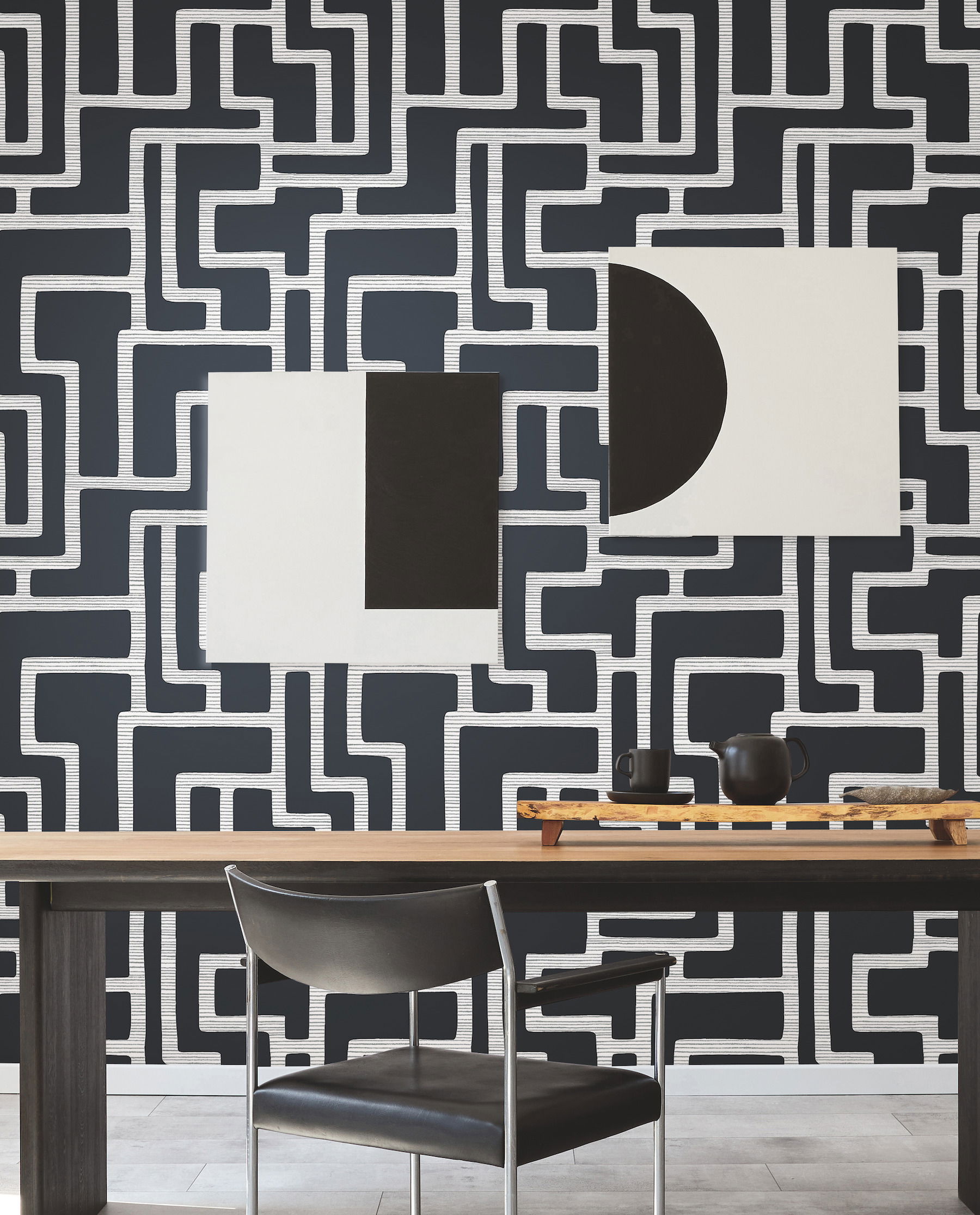 Graphic Polyomino Black & White Wallpaper large image 