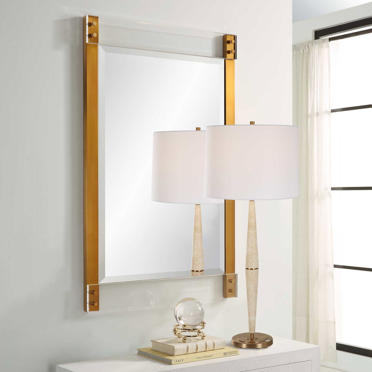 Nera Plated Brass Mirror, by Uttermost, 28" width x 44" height x 2" depth View 4