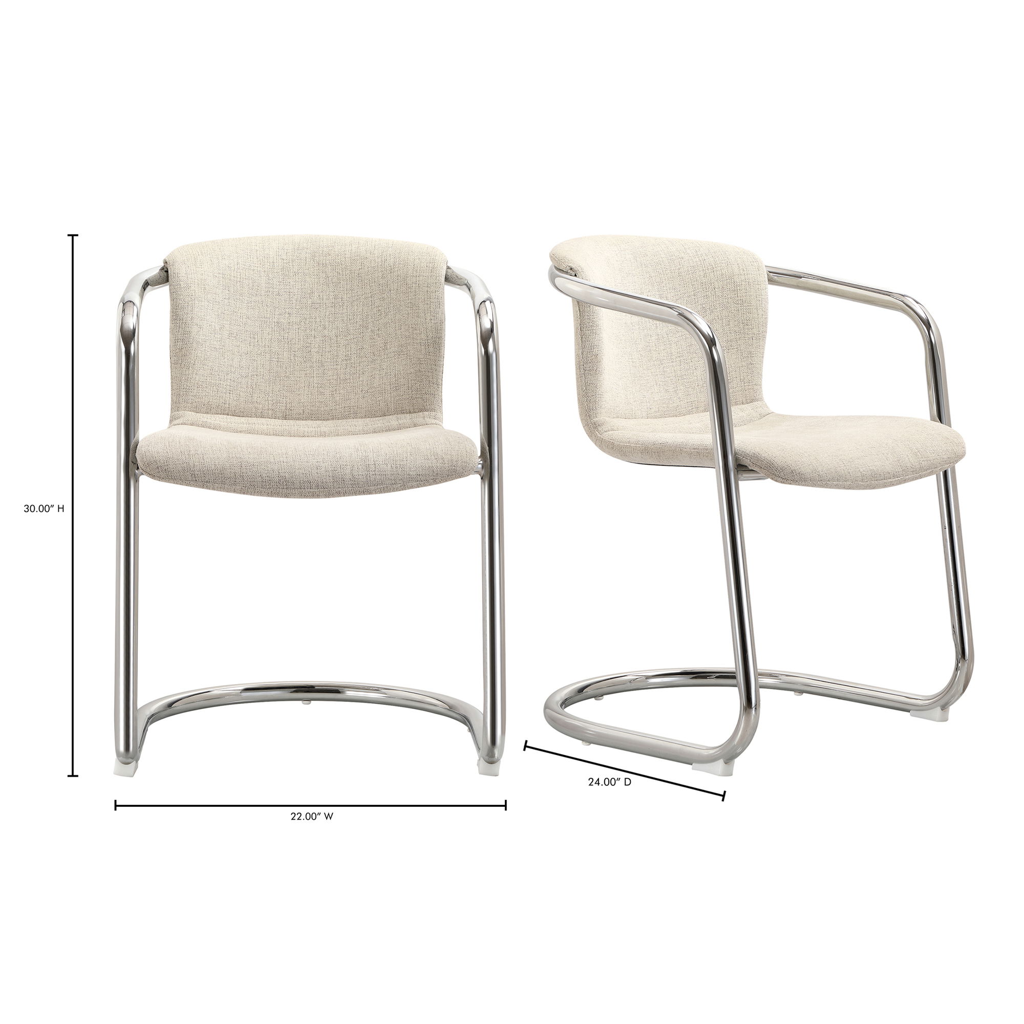 Freeman Chrome Frame Dining Chair Blended Cream - Set Of Two, by Moe's Home, 22" width x 30" height x 24" depth View 11
