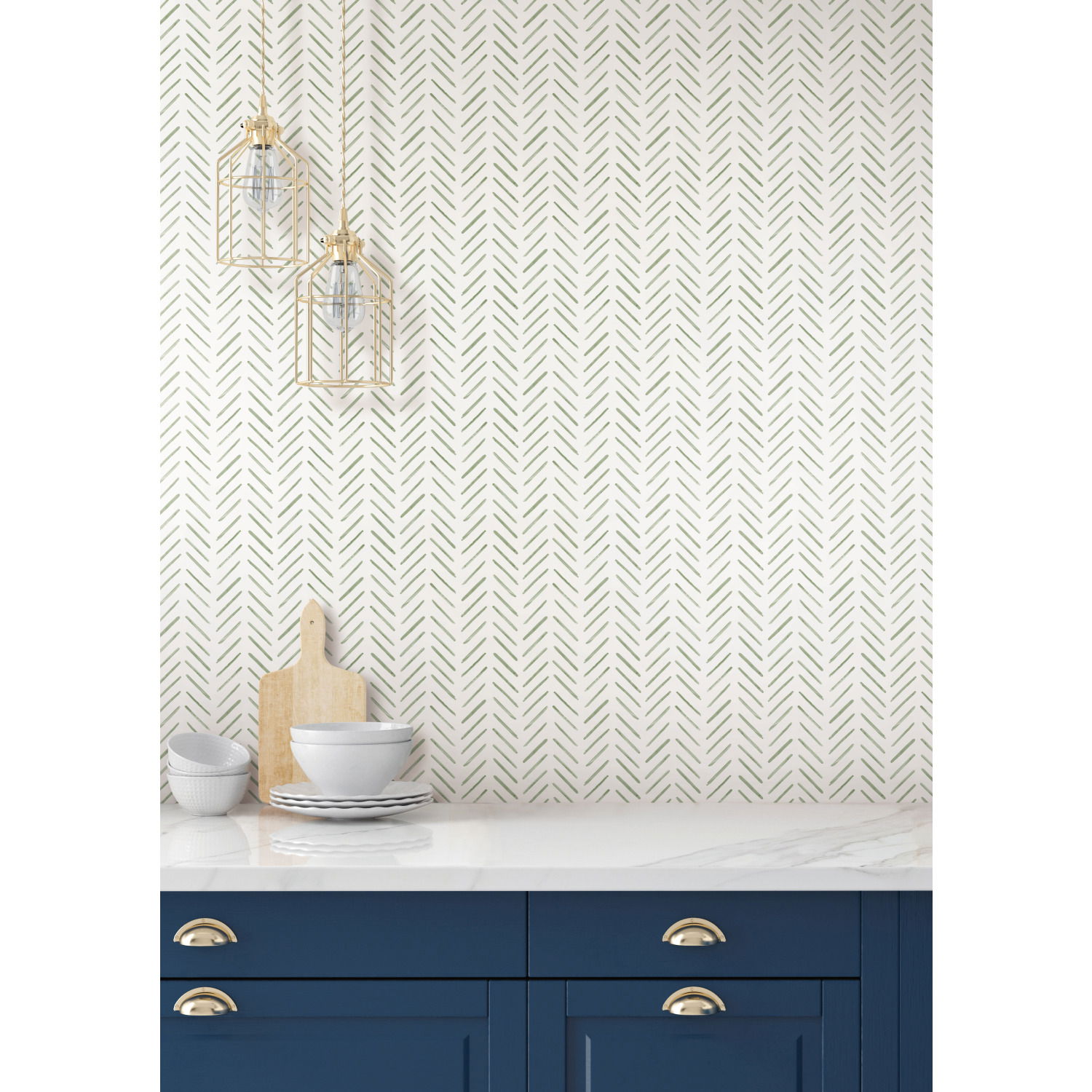 Painted Herringbone Green Wallpaper, by York Wall, 33' length x 1'8.5" width x 0.02" depth View 3