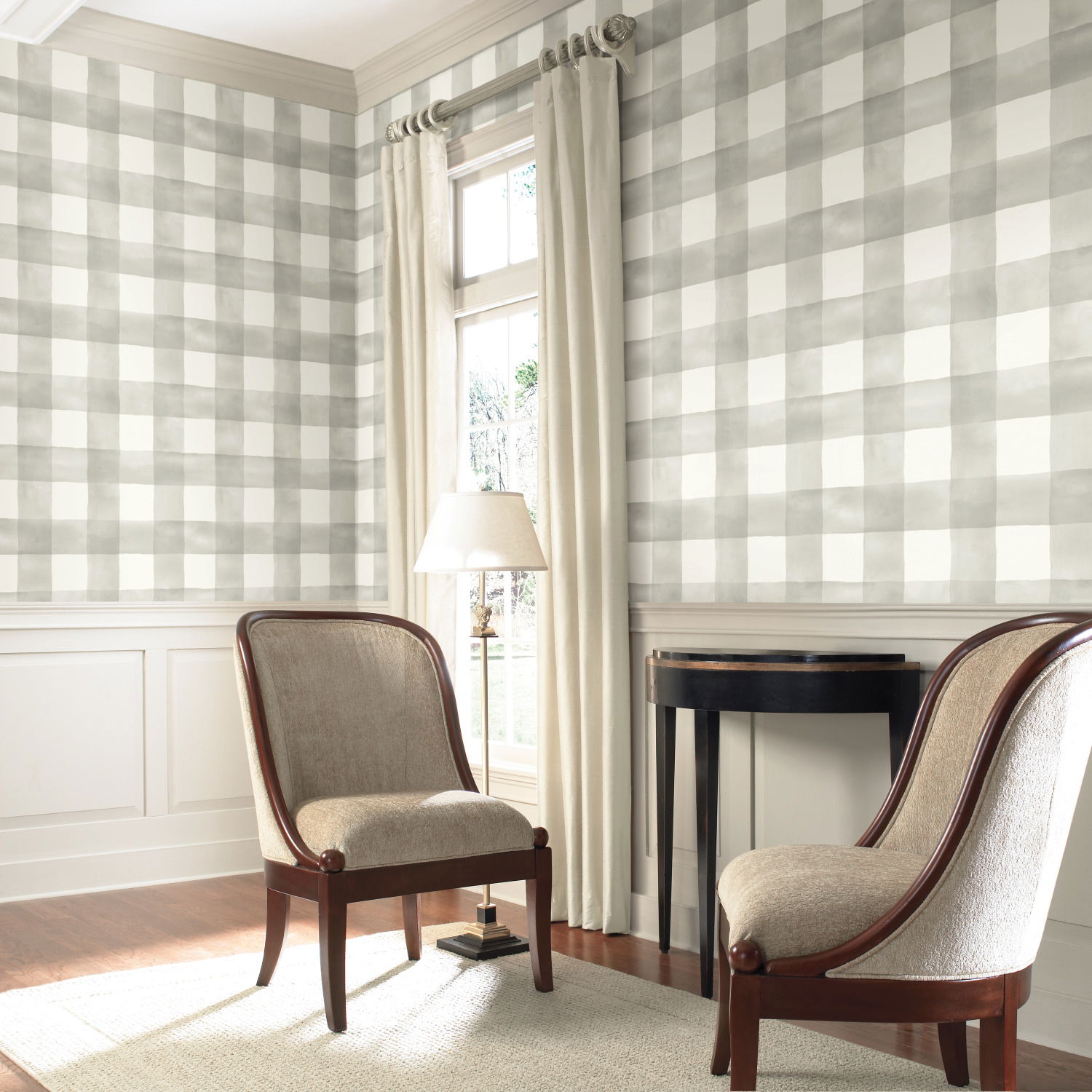 Watercolor Check Grey & White Wallpaper large image 