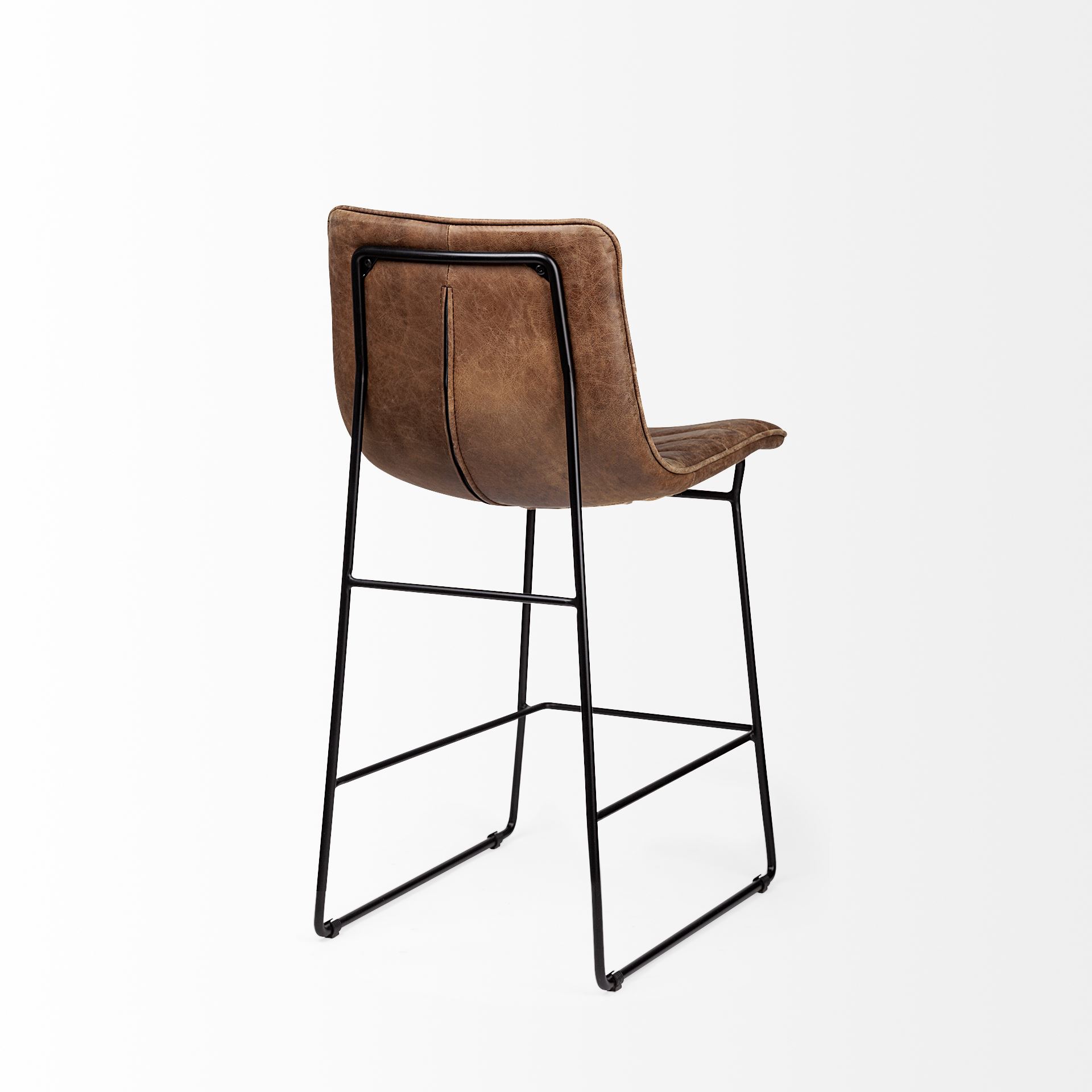 Meritt 37' Total Height Brown Leather Seat Black Metal Frame Stool large image 