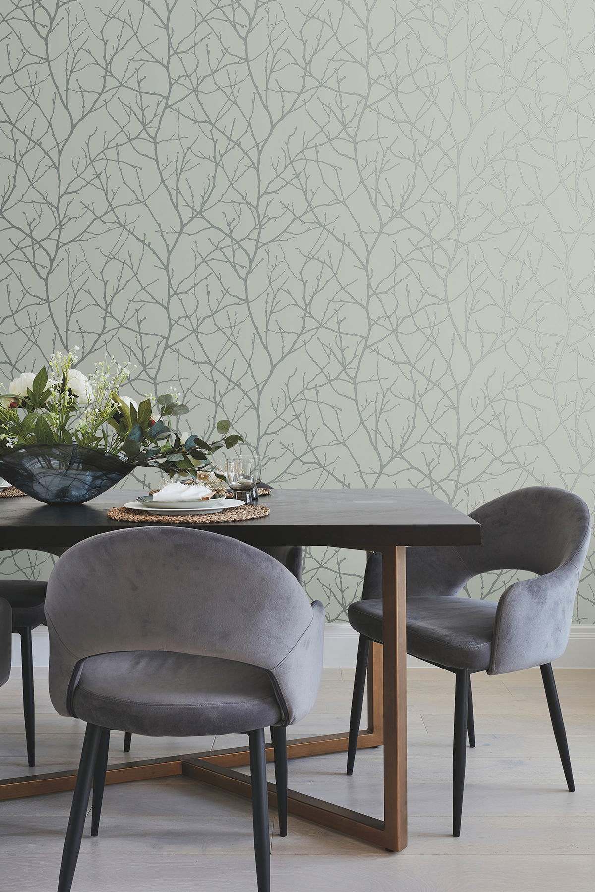Trees Silhouette Eucalyptus & Silver Wallpaper large image 