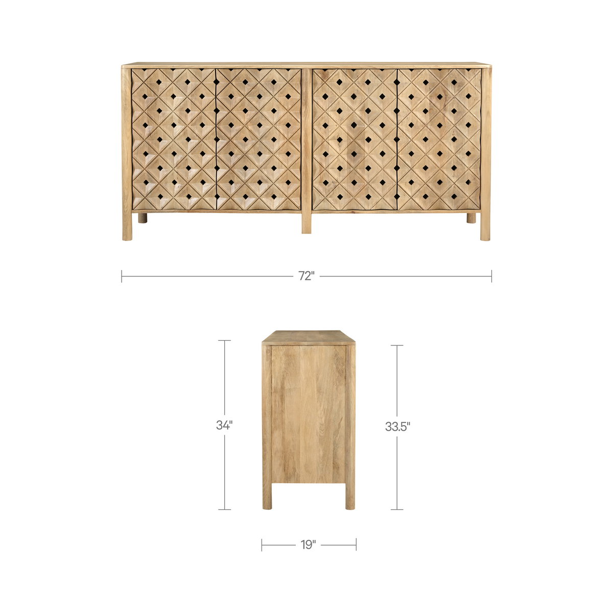 Fulton 4 Door Sideboard Natural, Cabinets & Sideboard by Moe's Home, 72" width x 34" height x 19" depth View 10
