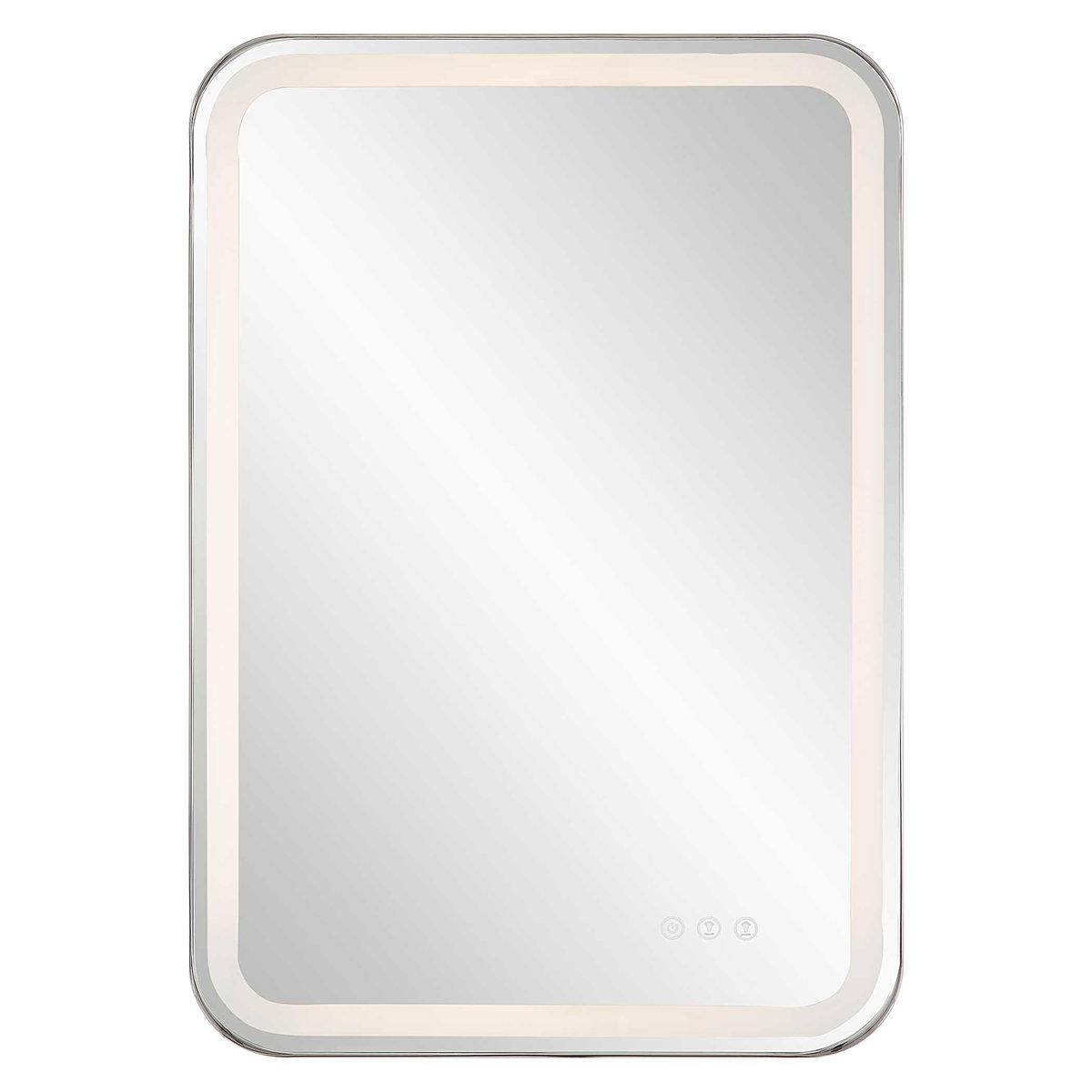 Crofton Lighted Nickel Vanity Mirror, by Uttermost, 1'10.25" width x 2'8.25" height x 2.12" depth View 5