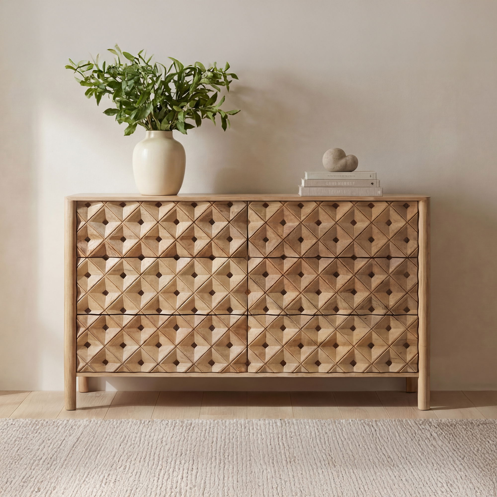 Fulton 6 Drawer Dresser Natural, by Moe's Home, 60" width x 34" height x 20" depth View 9