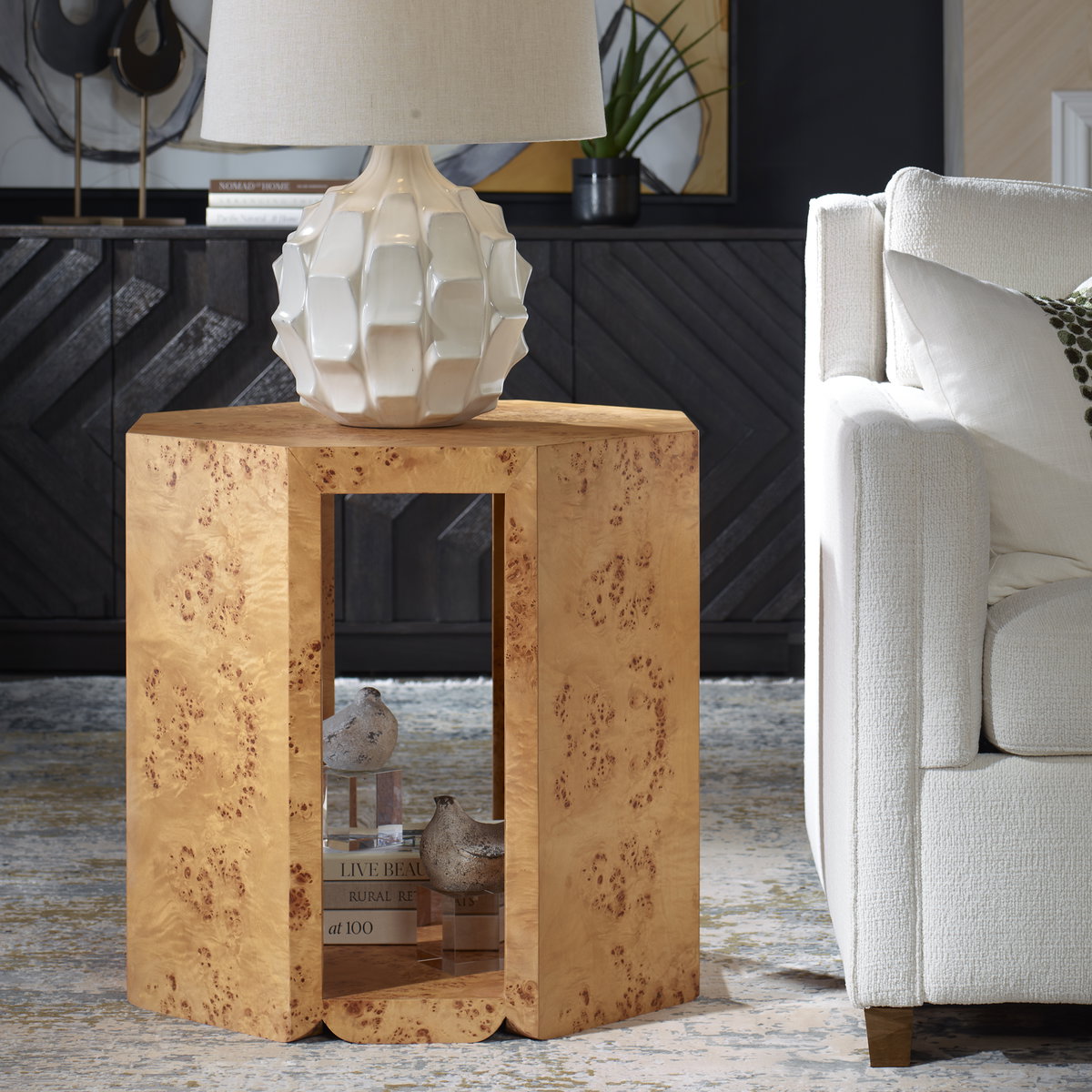 Indus Burl Side Table, Side & End Table by Uttermost, 26" width x 26" height x 26" depth View 2