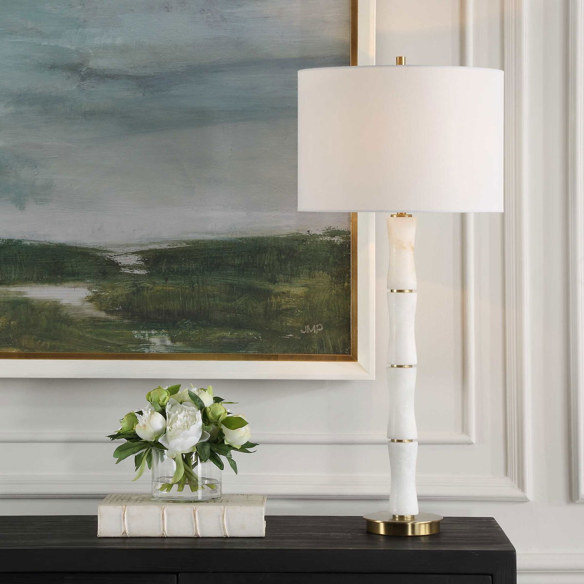 Unify Alabaster Table Lamp, by Uttermost, 14" width x 32.25" height x 14" depth View 2