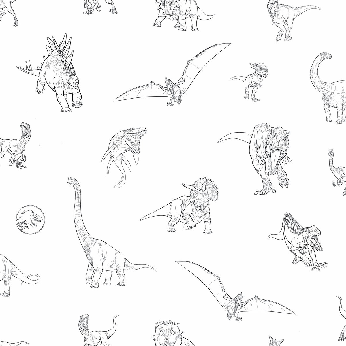 Jurassic World Dinosaurs Black Peel & Stick Wallpaper, by York Wall, 18'10.8" length x 1'6" width x 0.02" depth