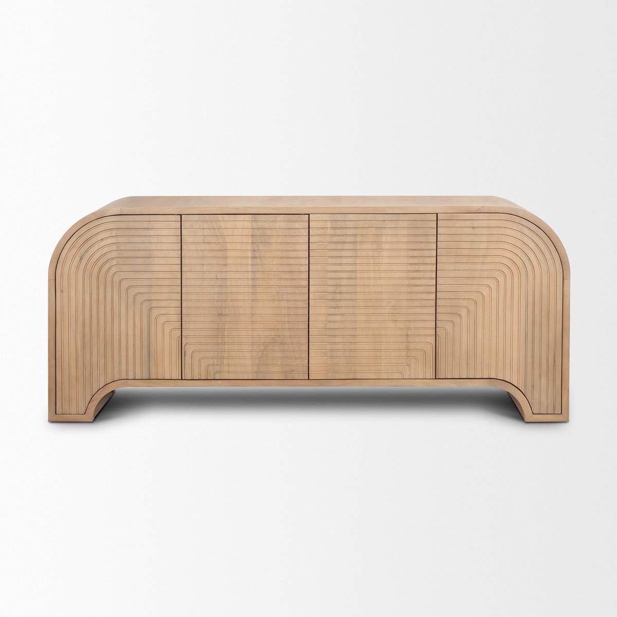 Sorina Reverse Fluted Light Brown Wood Sideboard, Sideboards & Buffet by Mercana, 72" length x 16" width x 30" height View 4