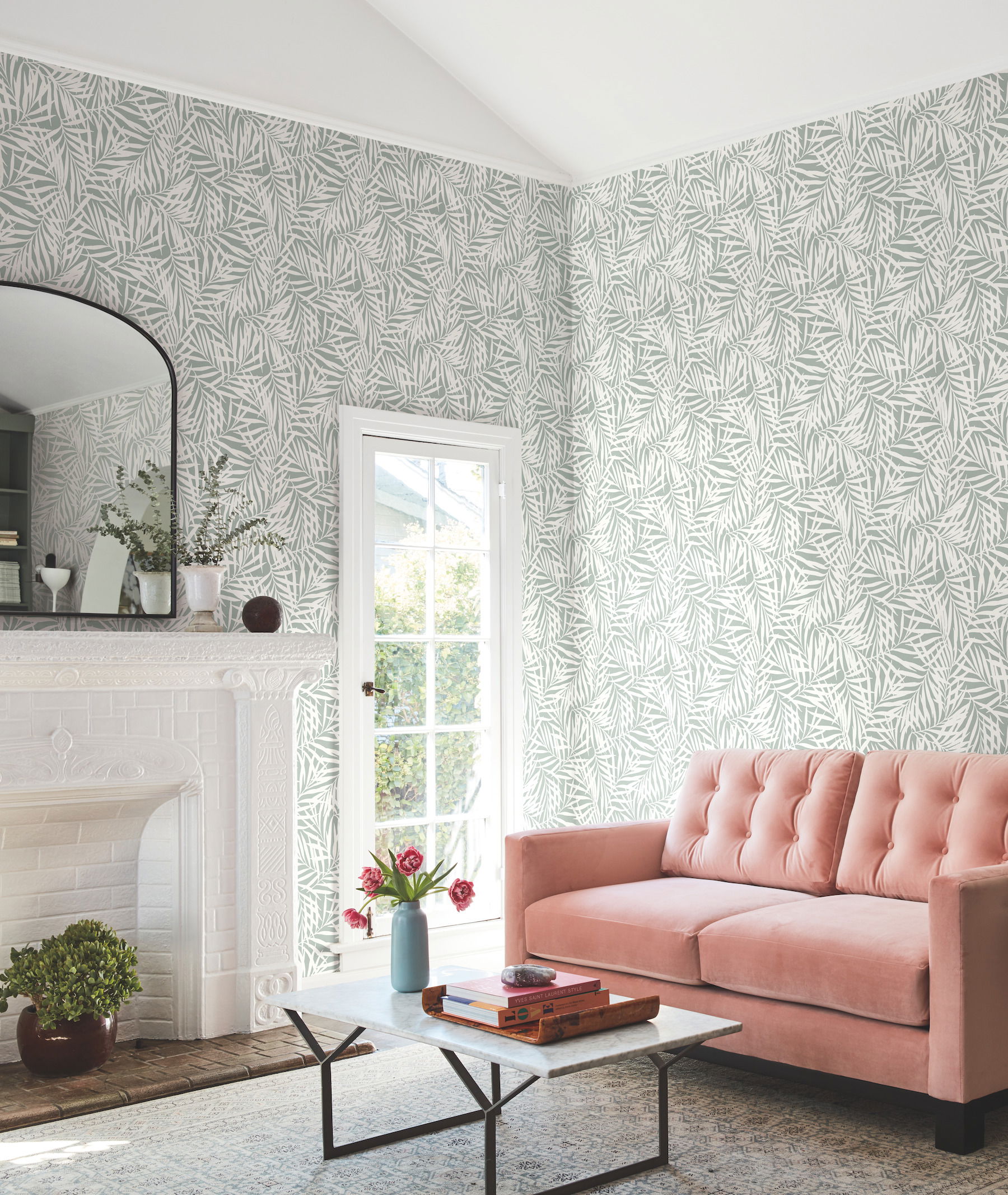 Oahu Fronds Light Green & White Wallpaper, by York Wall, 27' length x 2'3" width x 0.02" depth View 3