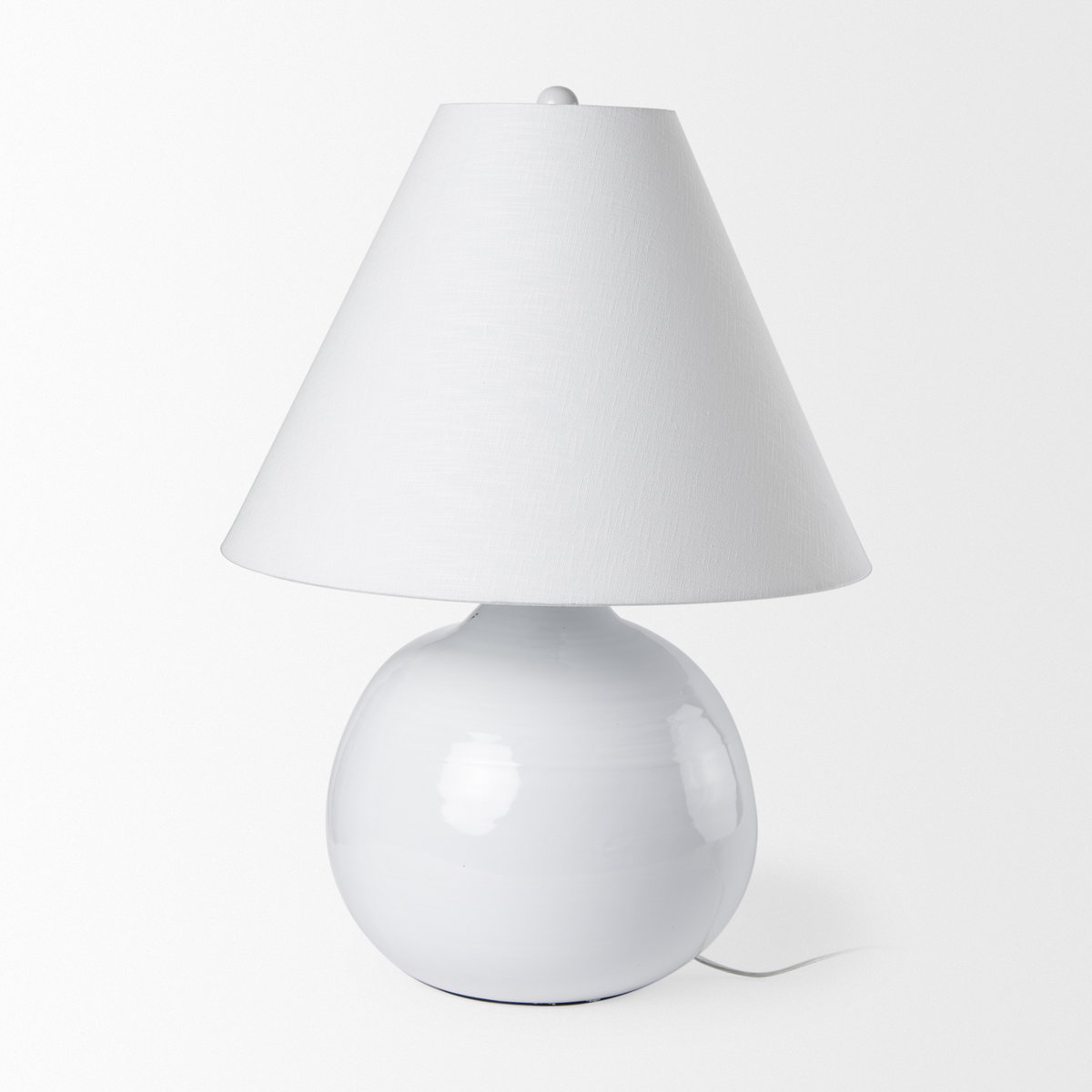 Mehdi White Ceramic Table Lamp, by Mercana, 12.2" length x 12.2" width x 11.02" height View 6