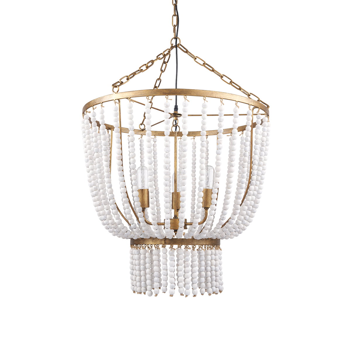 Rhone Gold Metal and Wood Beaded Chandelier, by Mercana, 26.38" length x 26.38" width x 88.58" height View 1