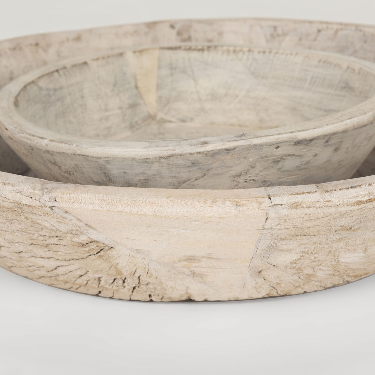 Nikita Set of 2 Large Light-Wash Reclaimed Wood Bowls, Decorative Bowl by Mercana, 17.25" length x 18.25" width x 4.5" height View 7