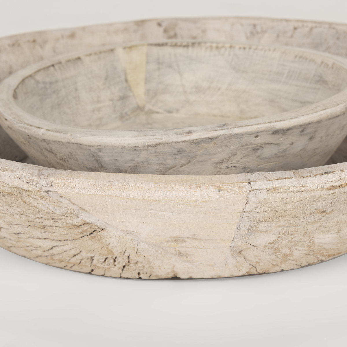 Nikita Set of 2 Large Light-Wash Reclaimed Wood Bowls, Decorative Bowl by Mercana, 17.25" length x 18.25" width x 4.5" height View 7