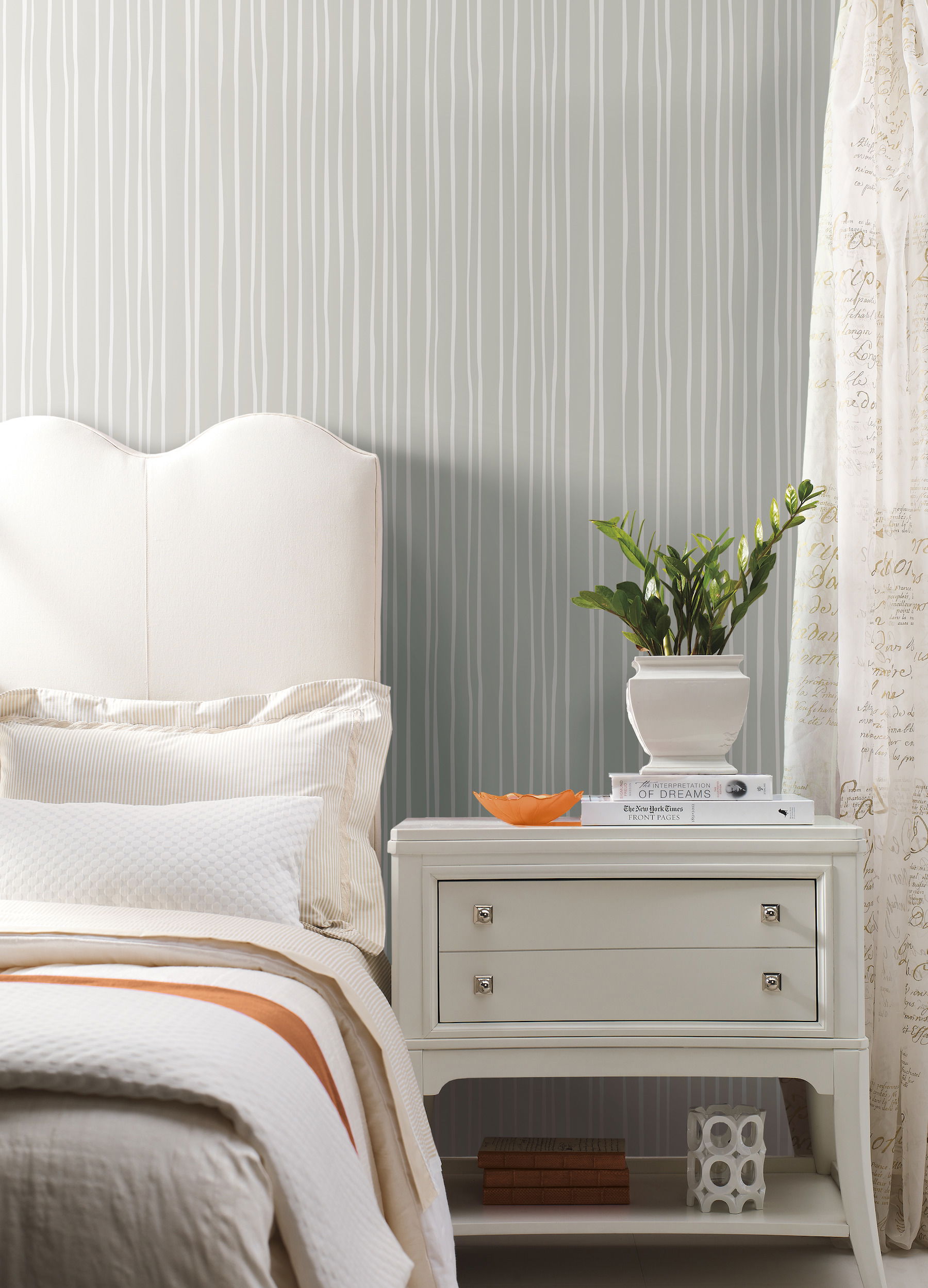 Grey & Cream Liquid Lineation Wallpaper, by York Wall, 27' length x 2'3" width x 0.02" depth View 2