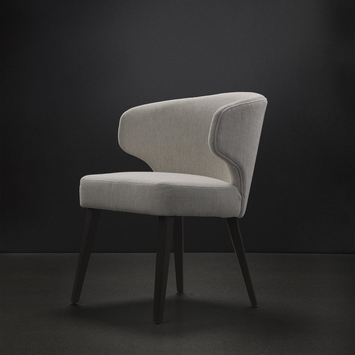 Niles Wingback Dining Side Chair | Cream Fabric with Dark Brown Wooden, Dining Chair by Mercana, 21.65" length x 25" width x 31.89" height View 15