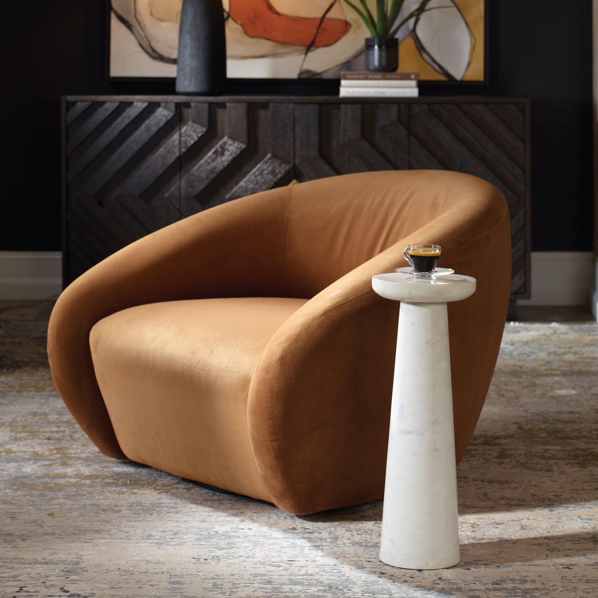 Lirra White Marble Drink Table, Furniture by Uttermost, 8" width x 22" height x 8" depth View 2