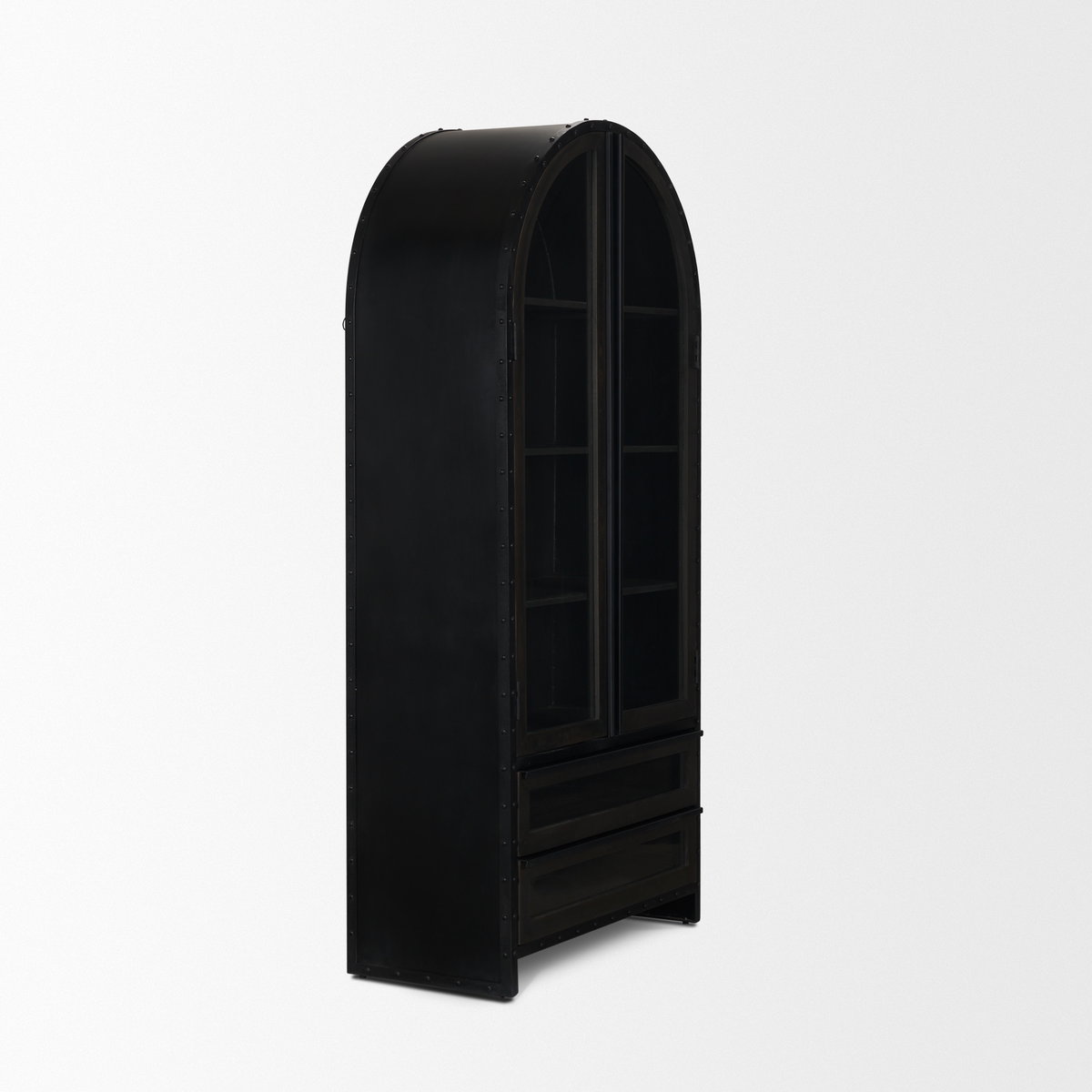 Gehry 72.3' H Dark Brown Metal Brown Wood and Glass Door Display Cabinet, Cabinets & Sideboard by Mercana, 33.25" length x 16.25" width x 72.25" height View 7