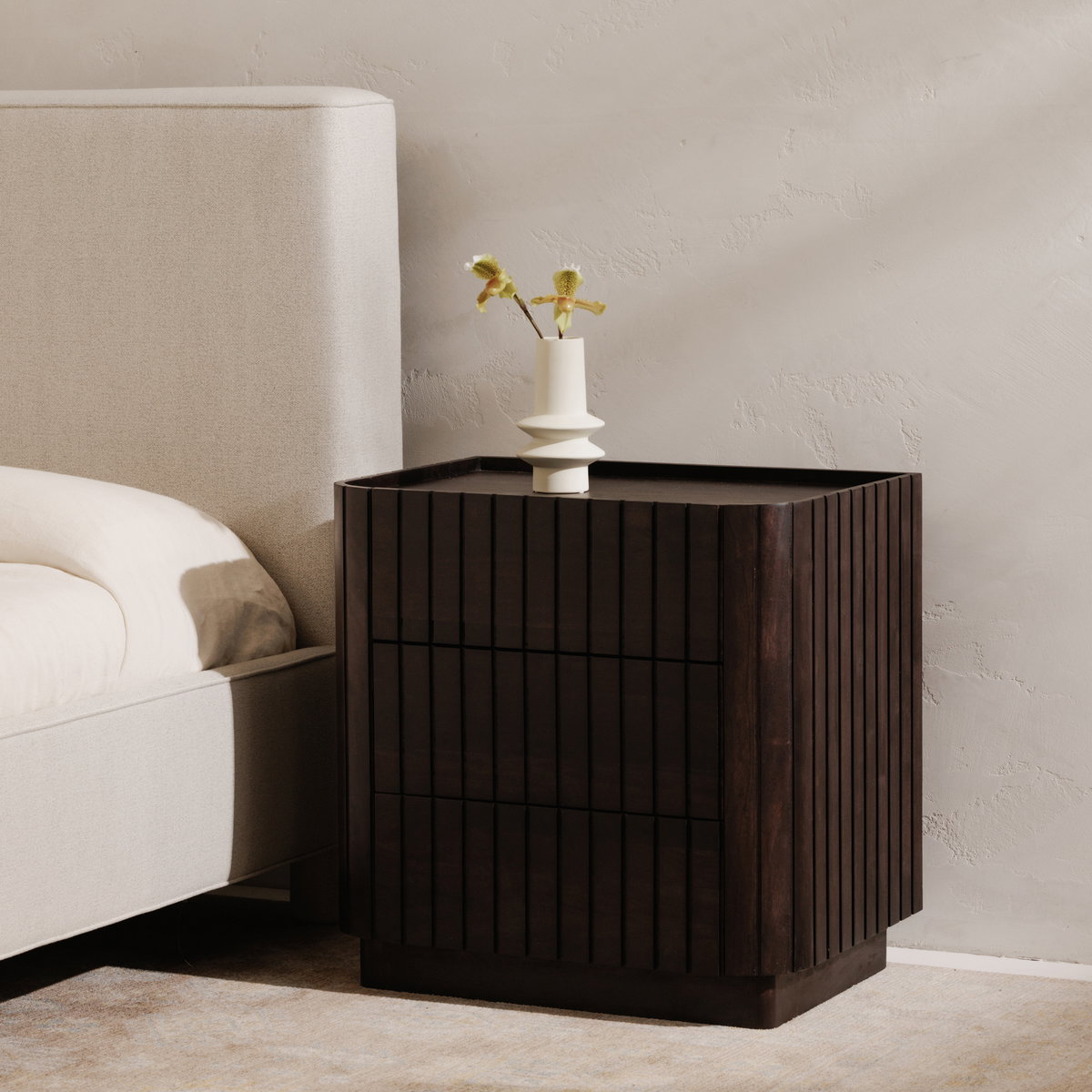 Povera 3 Drawer Nightstand Black, Dresser by Moe's Home, 28" width x 28" height x 20" depth View 9