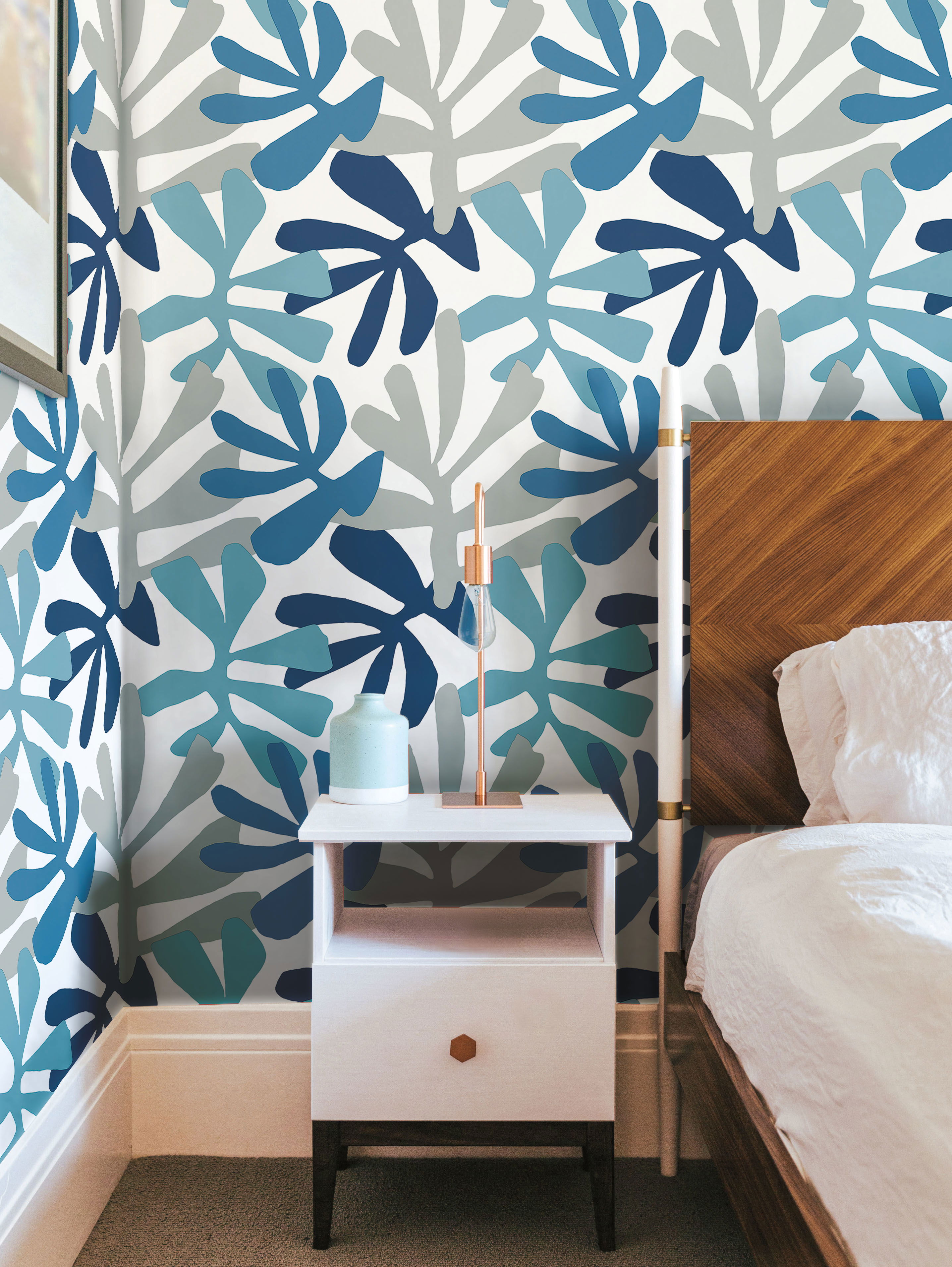 Kinetic Tropical Blue & Grey Peel & Stick Wallpaper large image 