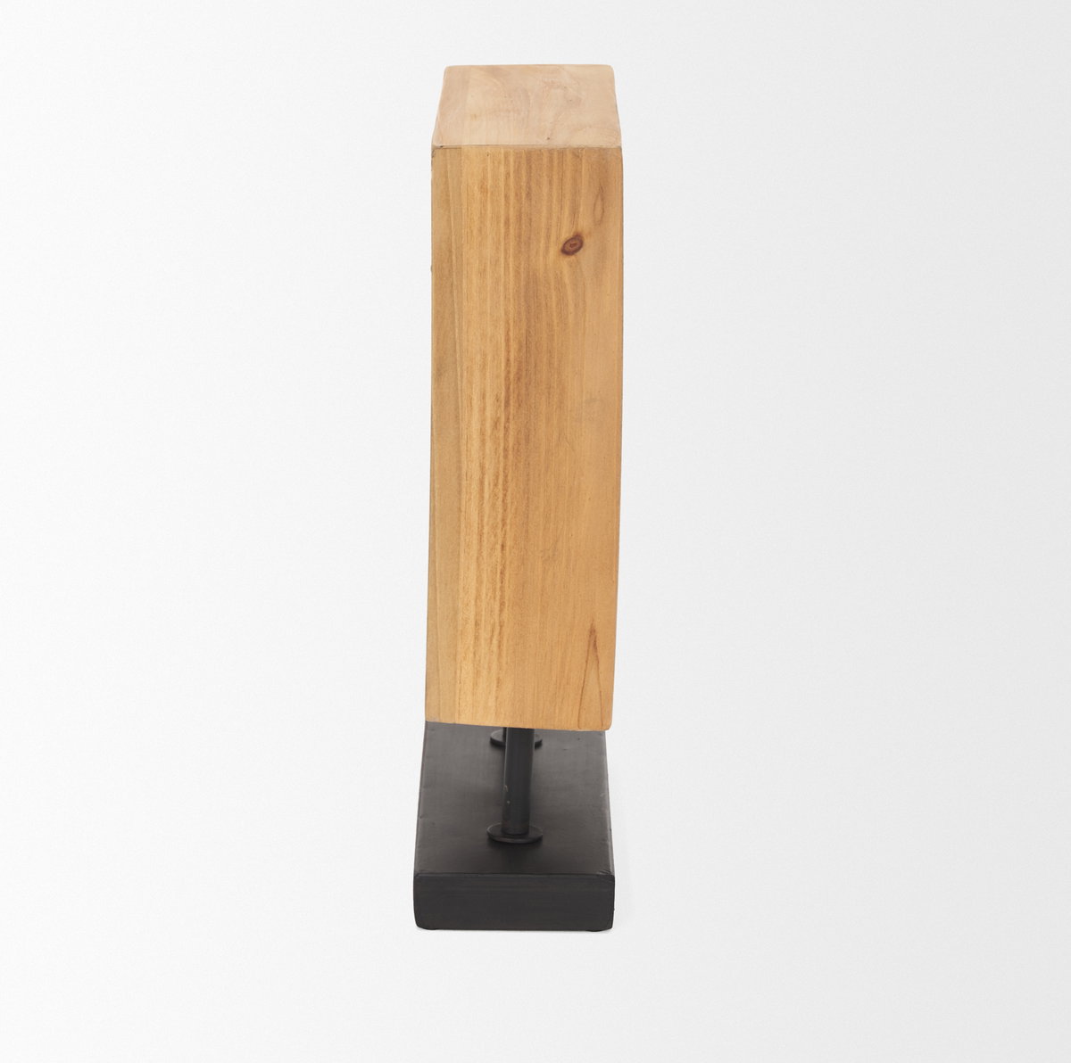 Renaya Light Brown Wood with Matte Black Metal Base Table Clock, by Mercana, 8.07" length x 2.76" width x 11.02" height View 5
