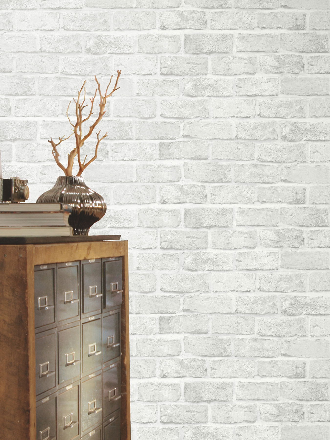 Stretcher Brick Light Grey Peel & Stick Wallpaper large image 