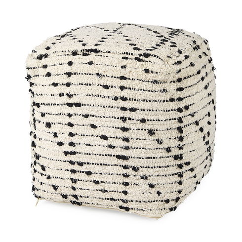 Aarohi  Cream/Black Cotton Patterned Pouf