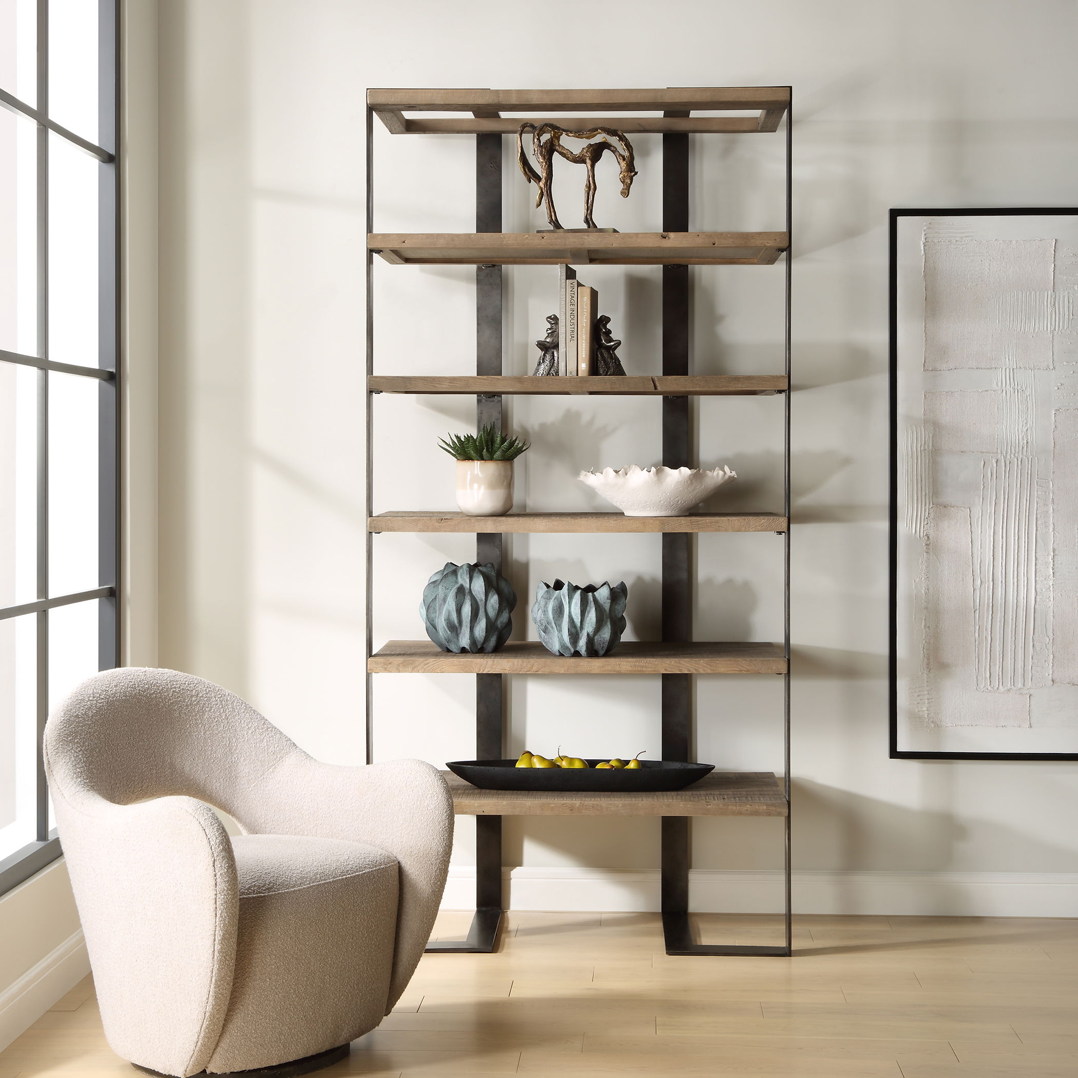 Felix Reclaimed Oak Etagere, Furniture by Uttermost, 44" width x 90" height x 20" depth View 2