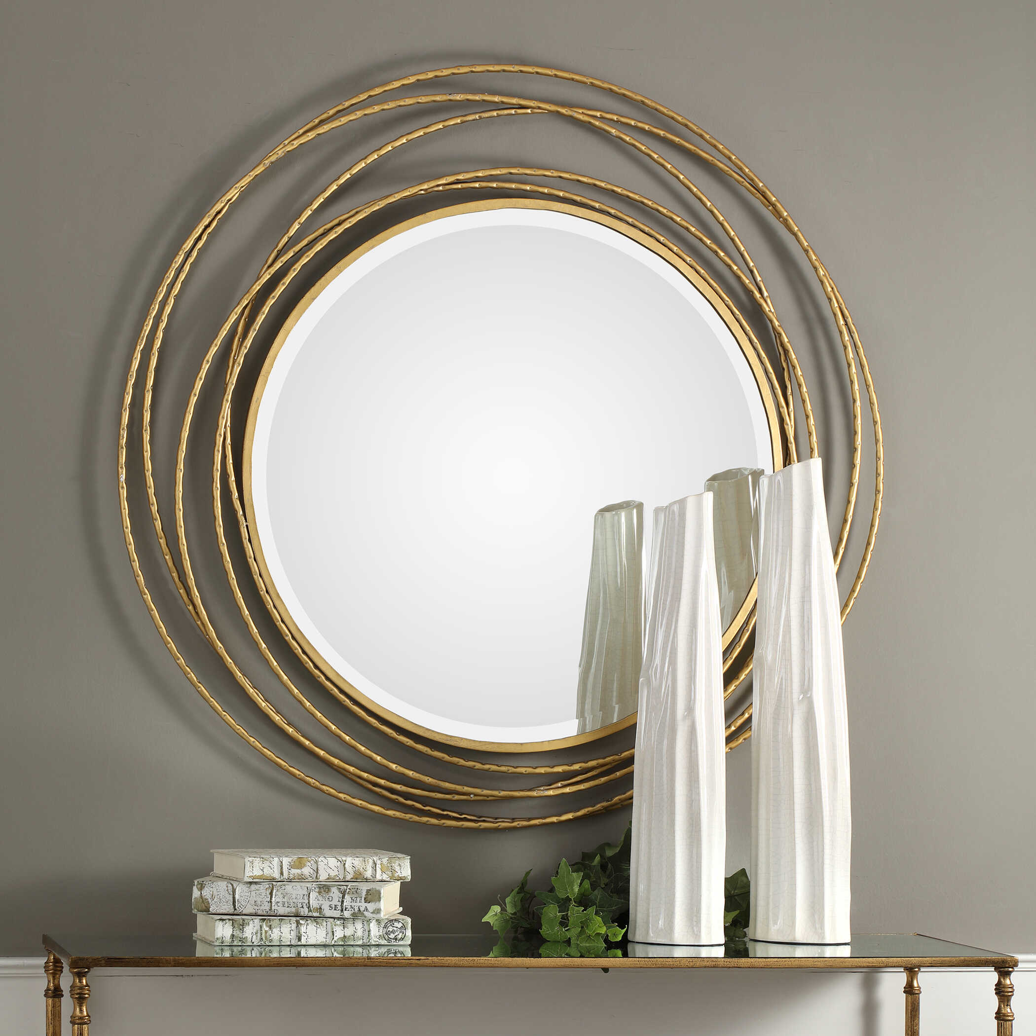 Whirlwind Gold Round Mirror, by Uttermost, 39.37" width x 39.37" height x 1.15" depth View 2